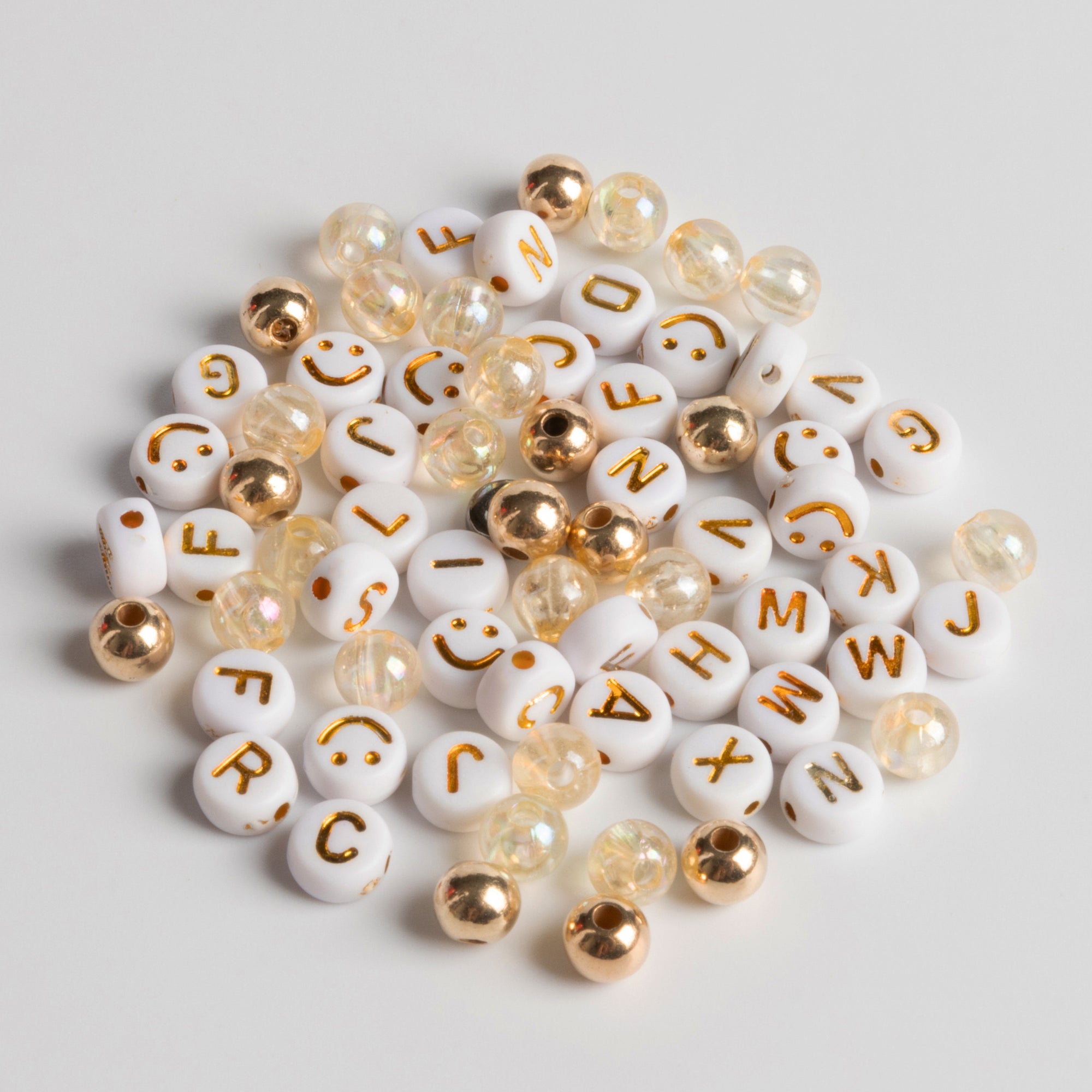 Grateful Metallic Gold Letter Bead Jar with Pearl Bow Charm DIY Bracelet Kit