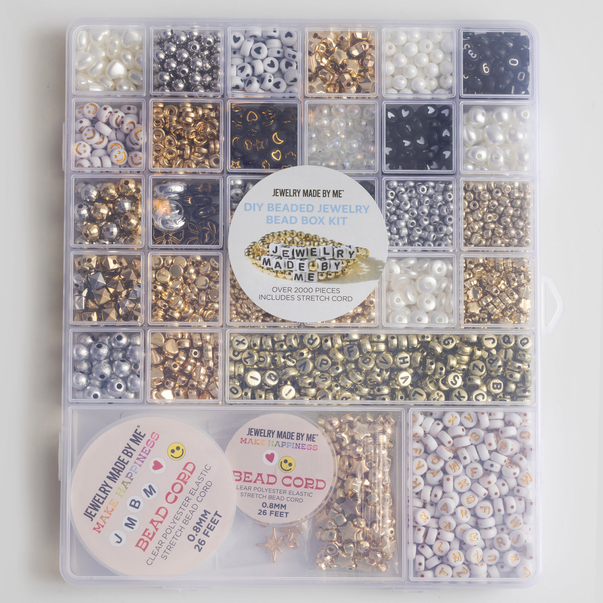Black and White Metallic Bead Box with Letters and Charms DIY Jewelry Kit