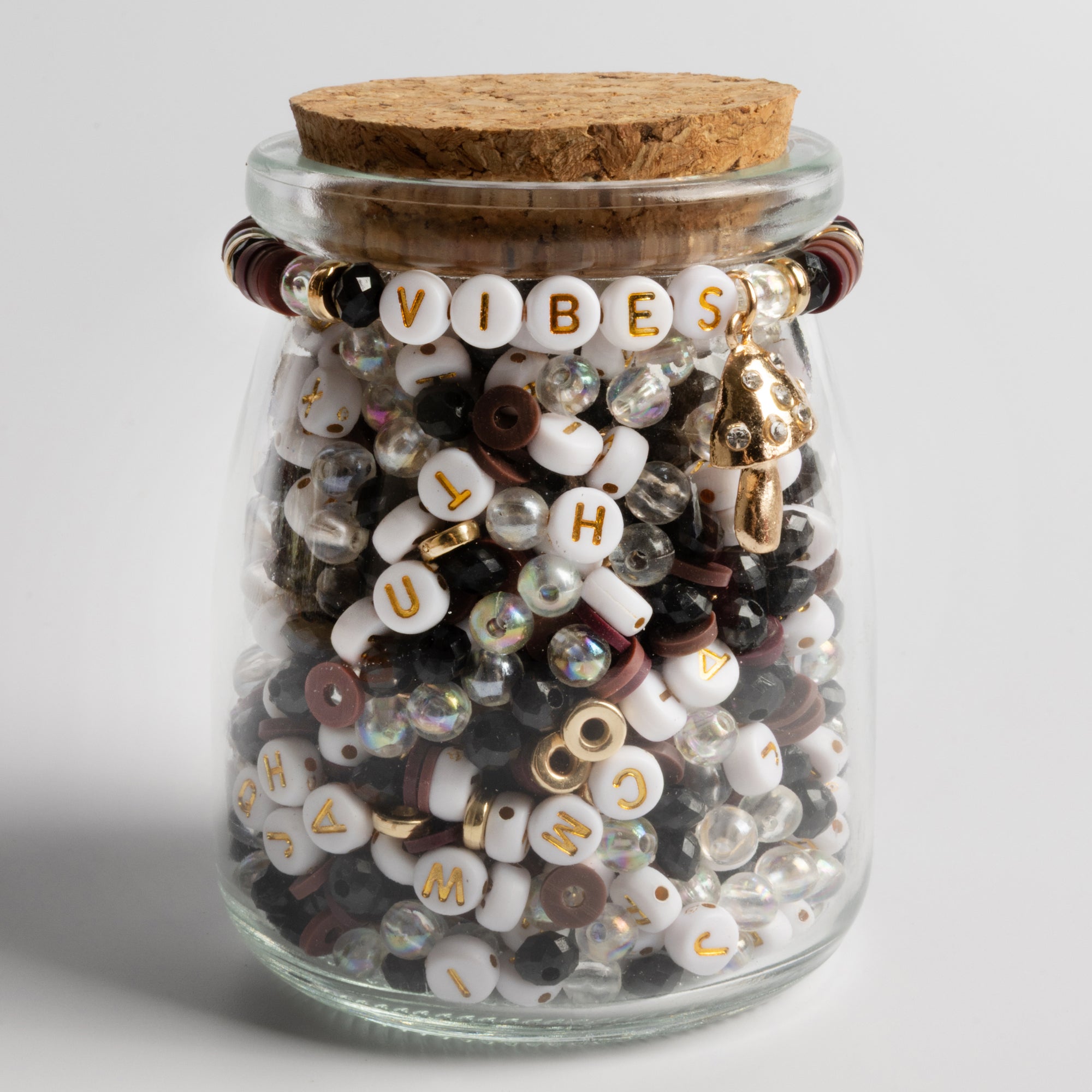 Vibes Bead Kit with Letter Beads Heishi Crystals and Mushroom Charm