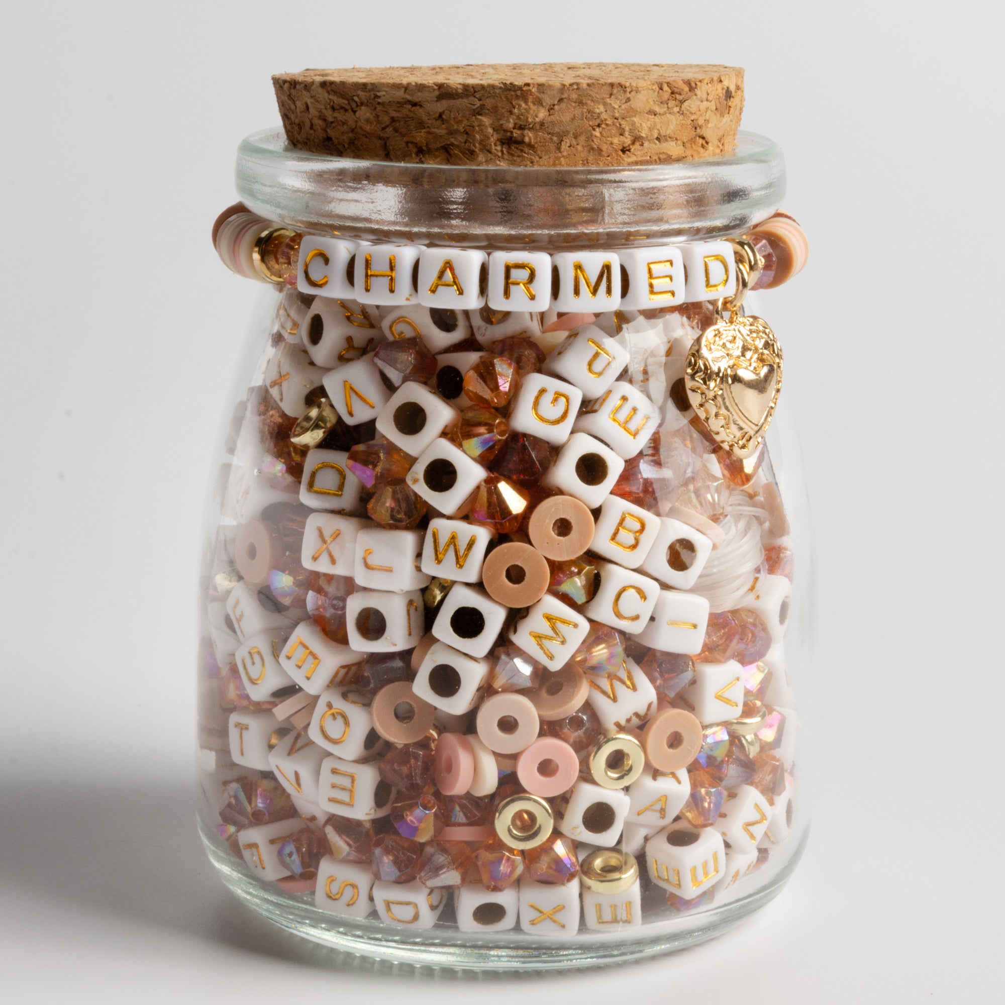 Charmed Bead Kit with Gold Letter Beads and Ornate Heart Charm