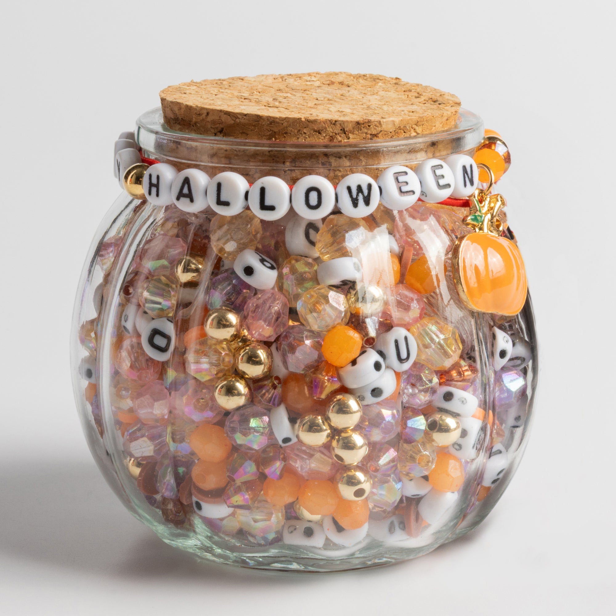 Happy Halloween DIY Stretch Beaded Word Bracelet Pumpkin Bead Jar Kit