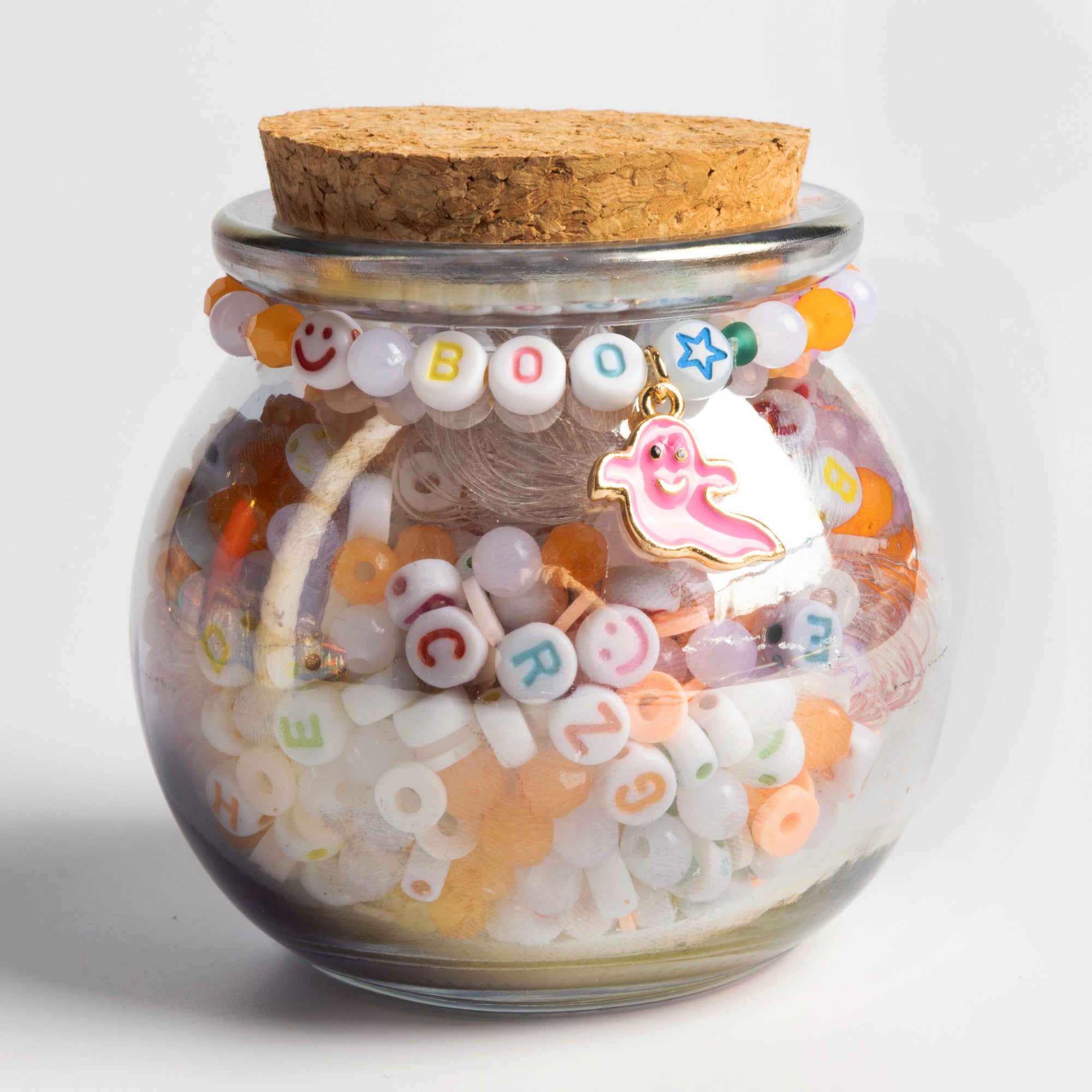 Boo Pink Enamel Ghost Charm Multicolor Letter Bead DIY Bracelet Jar