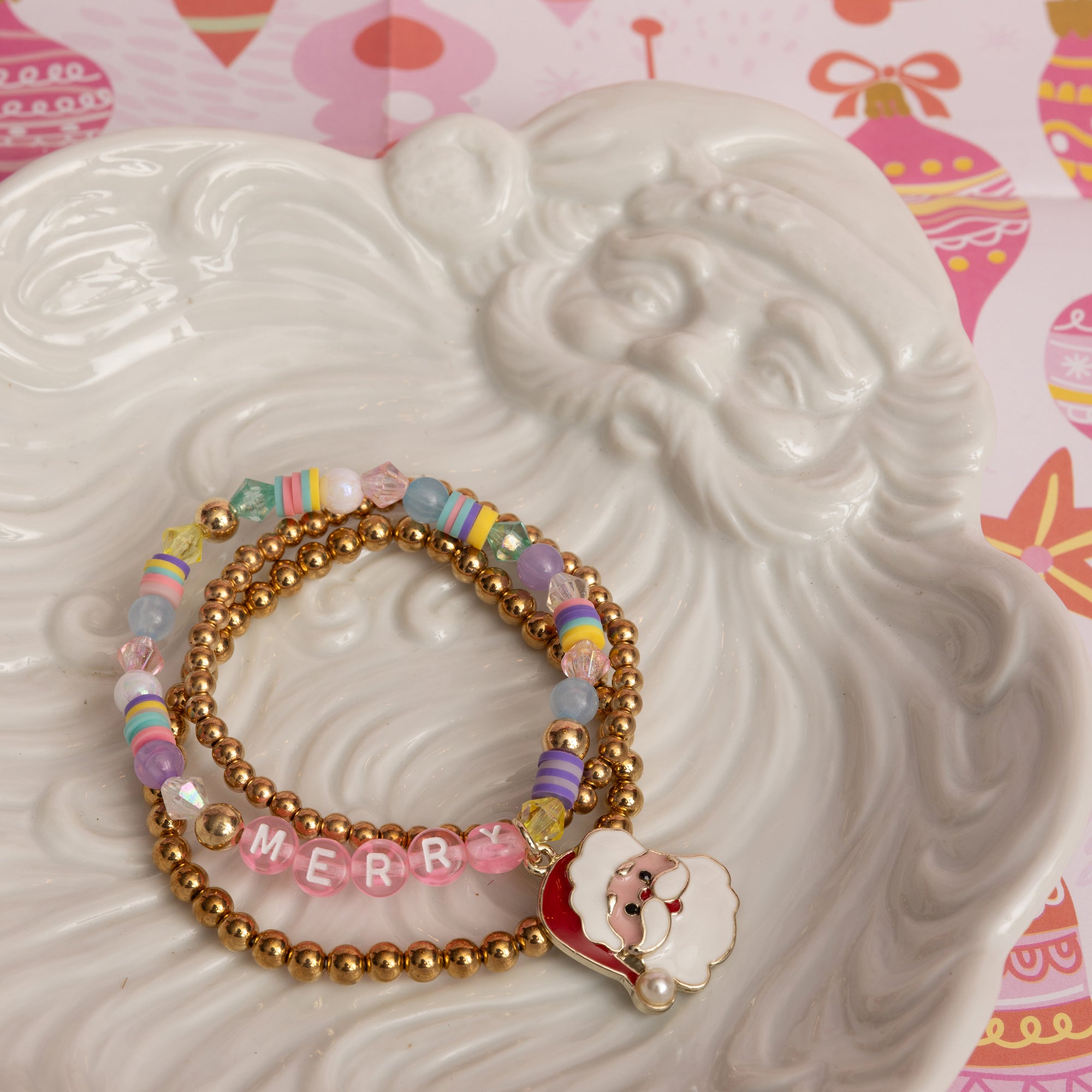 Pastel Pink Letter Bead Merry Santa DIY Jar