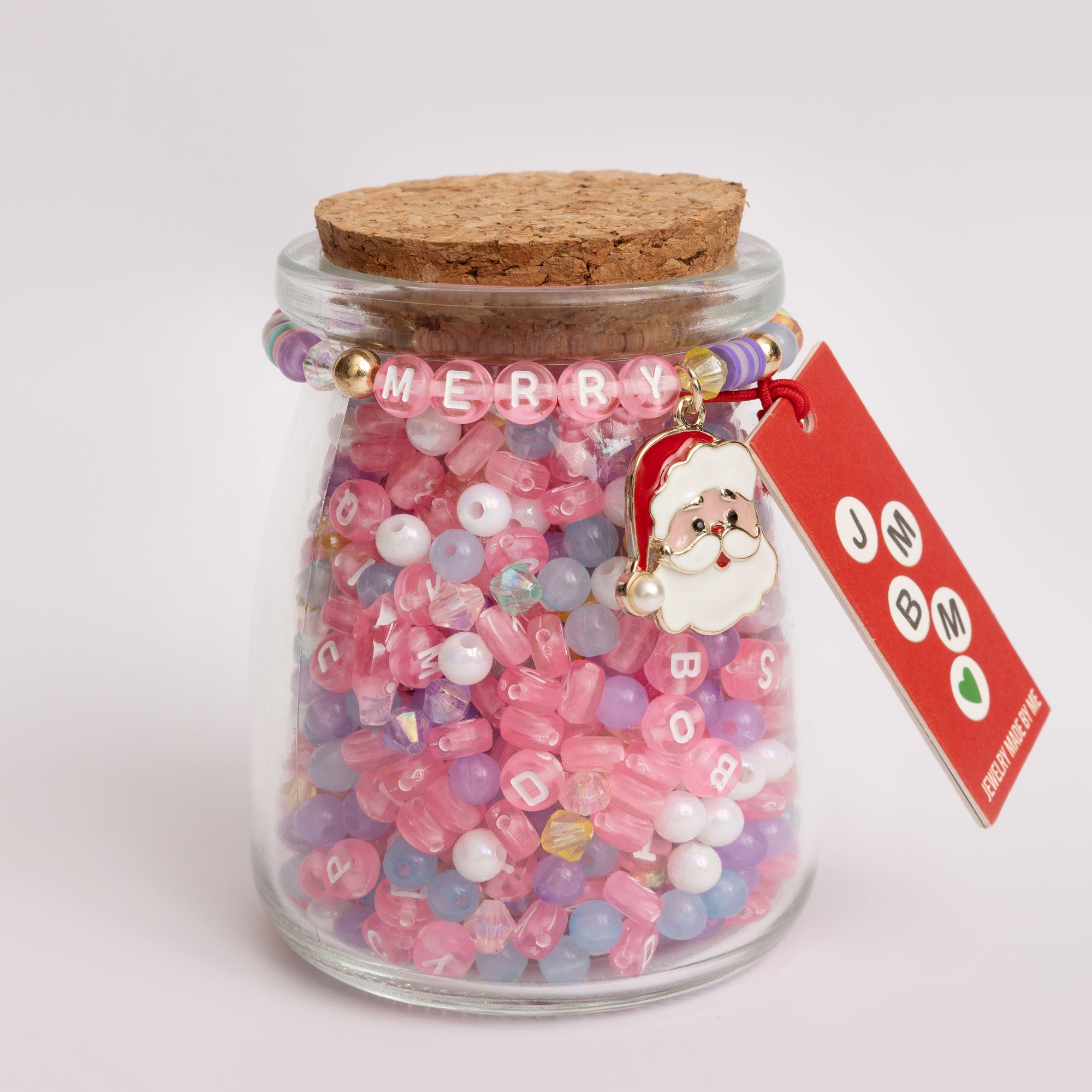 Pastel Pink Letter Bead Merry Santa DIY Jar