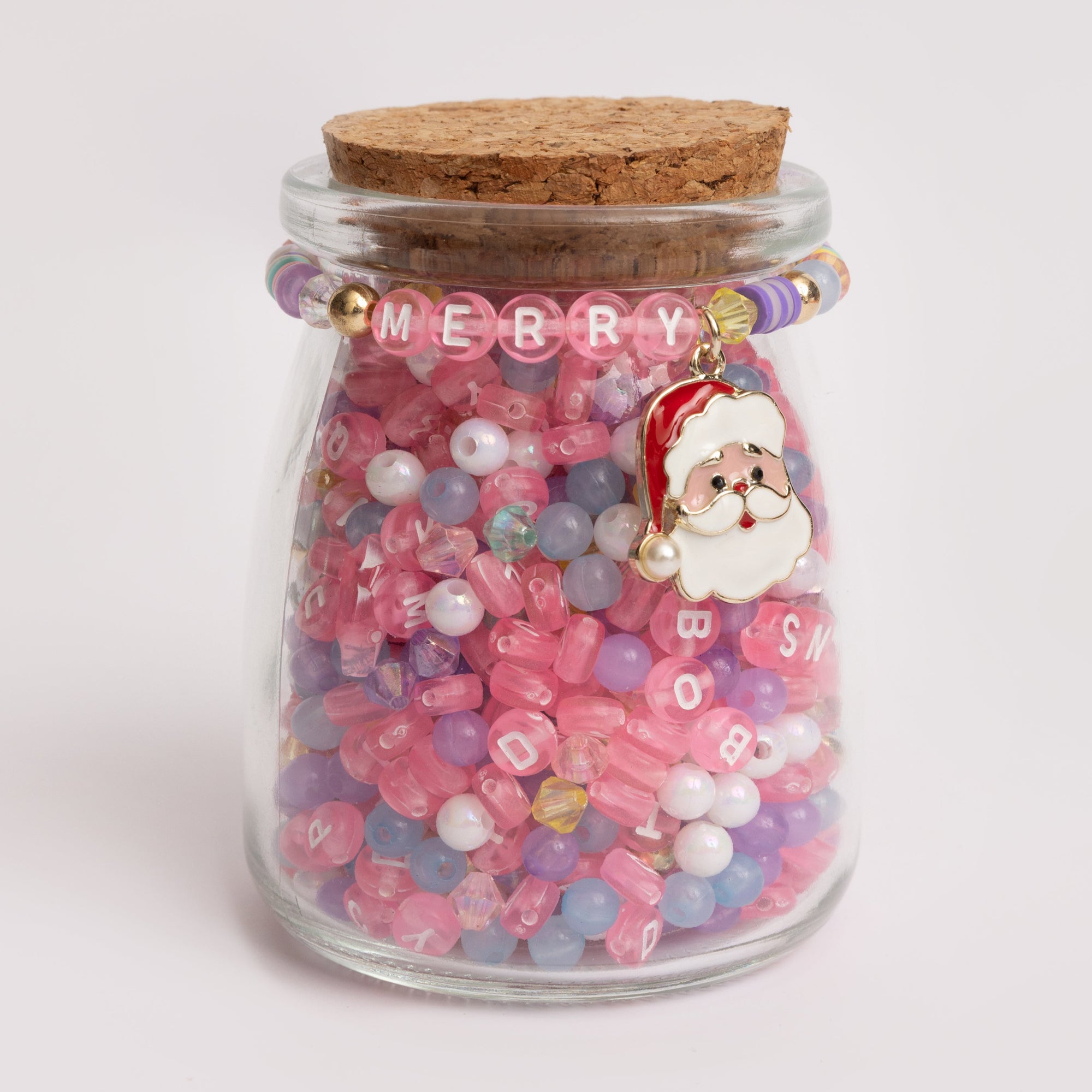 Pastel Pink Letter Bead Merry Santa DIY Jar
