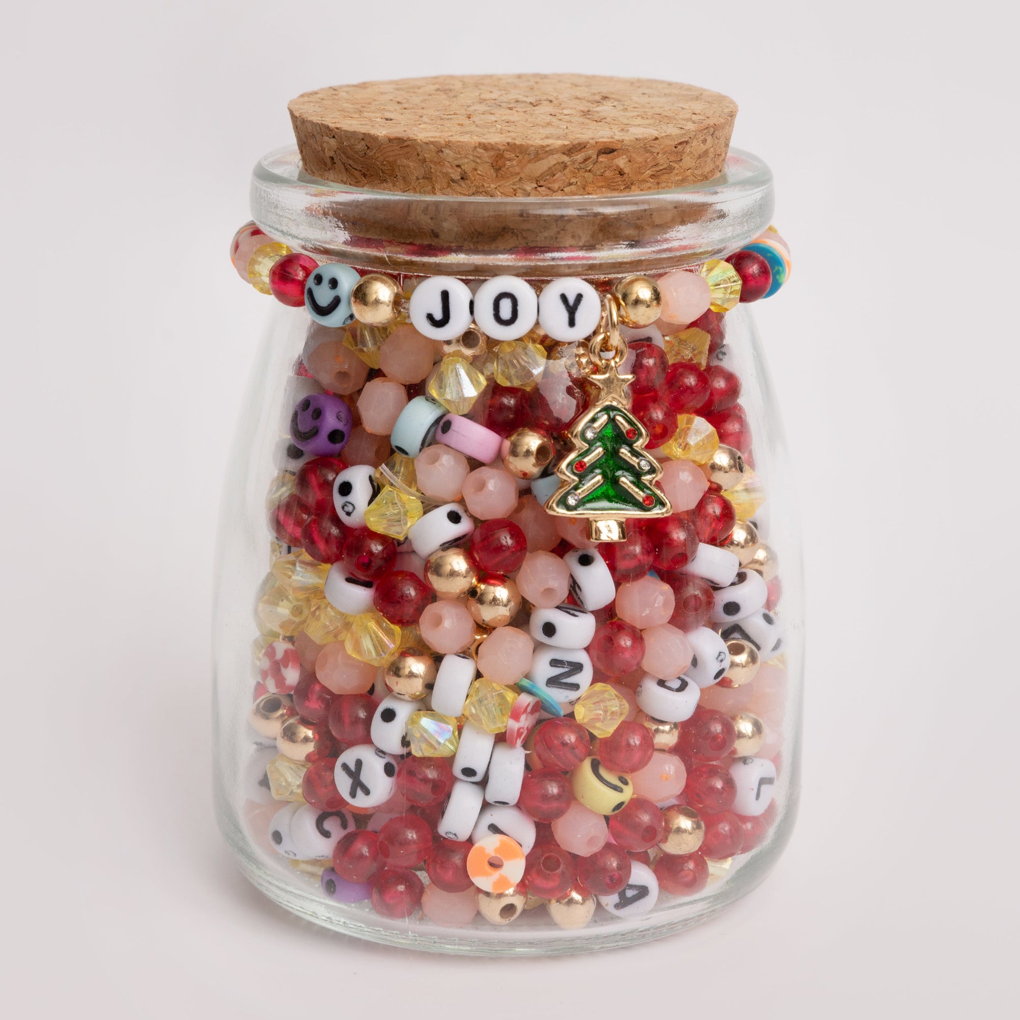 Joy DIY Letter Bead Jar with Enamel Christmas Tree Charm