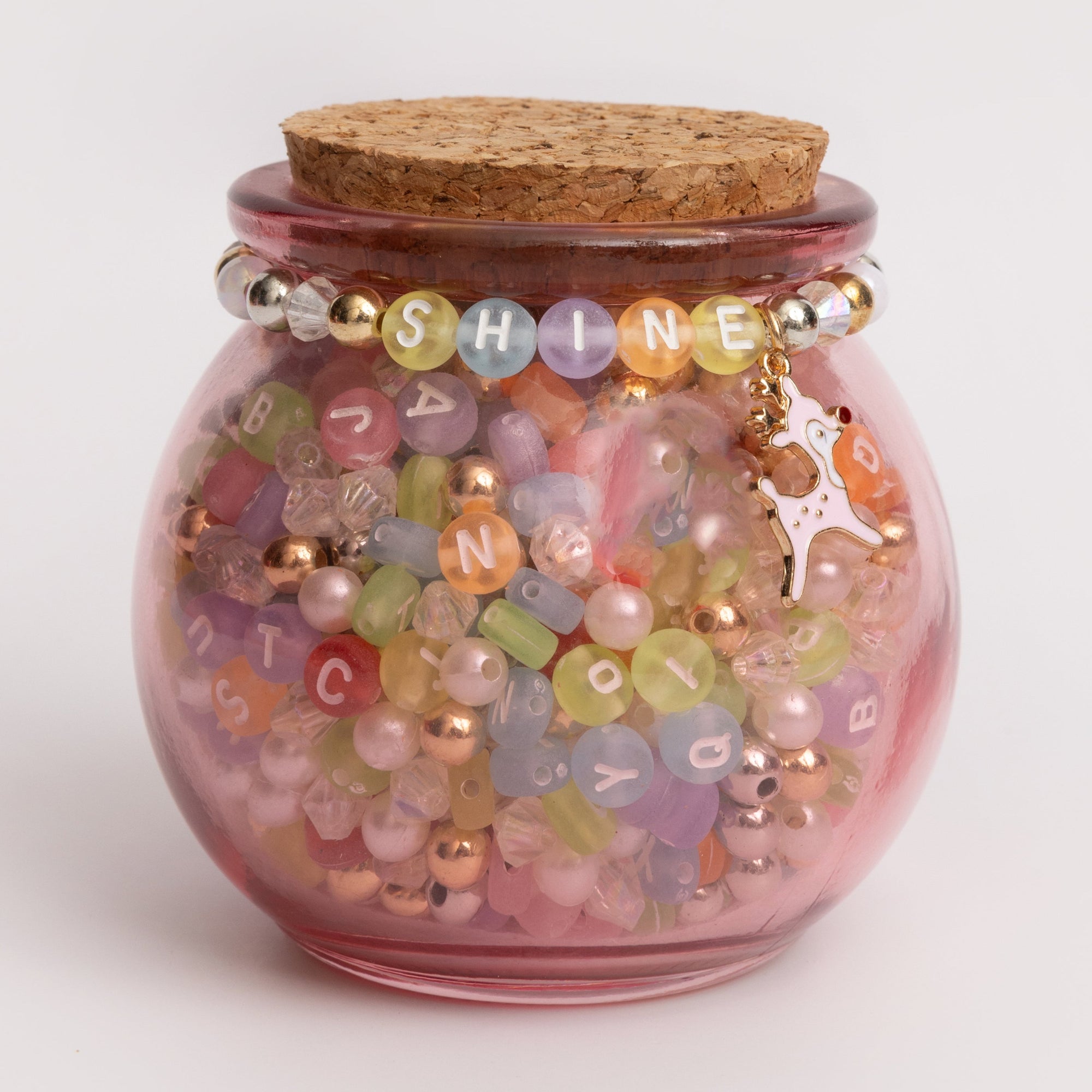 Shine Pink Reindeer DIY Letter Bead Jar