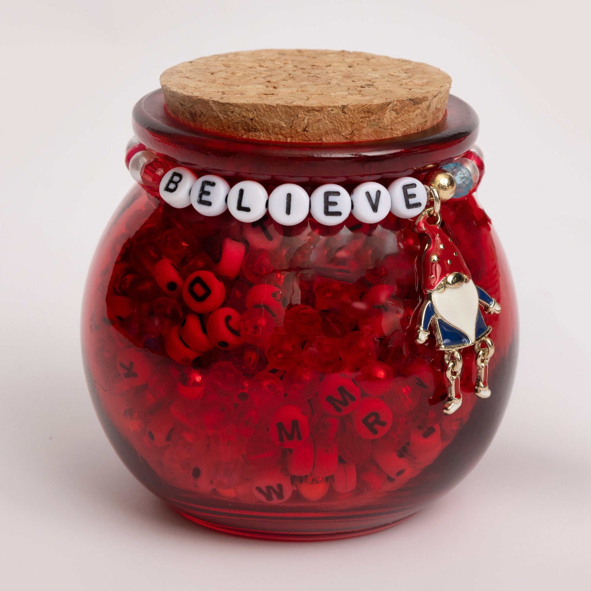 Believe Red Gnome Bead Jar