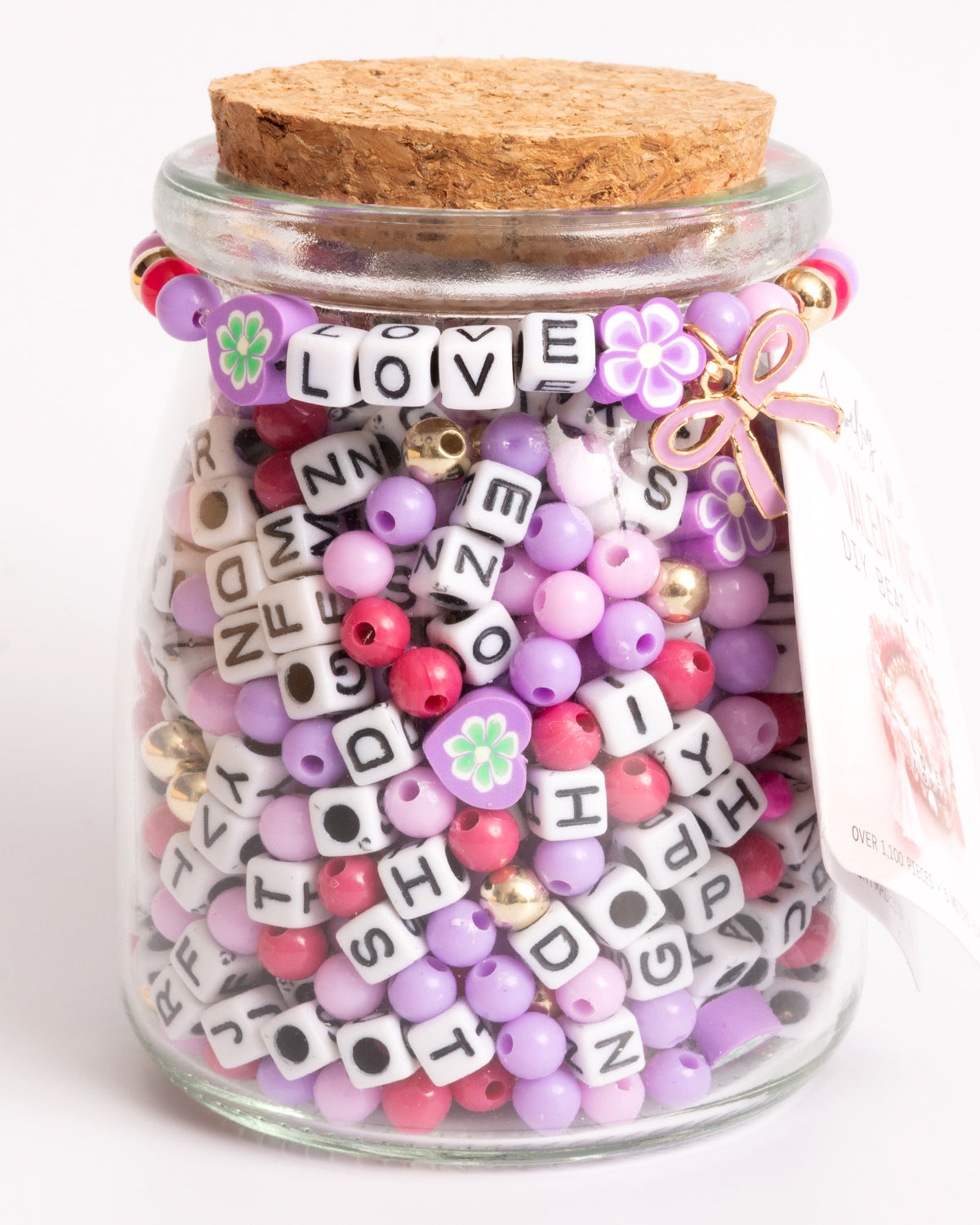 LOVE Purple Flower Beads DIY Letter Bead Jar with Bow