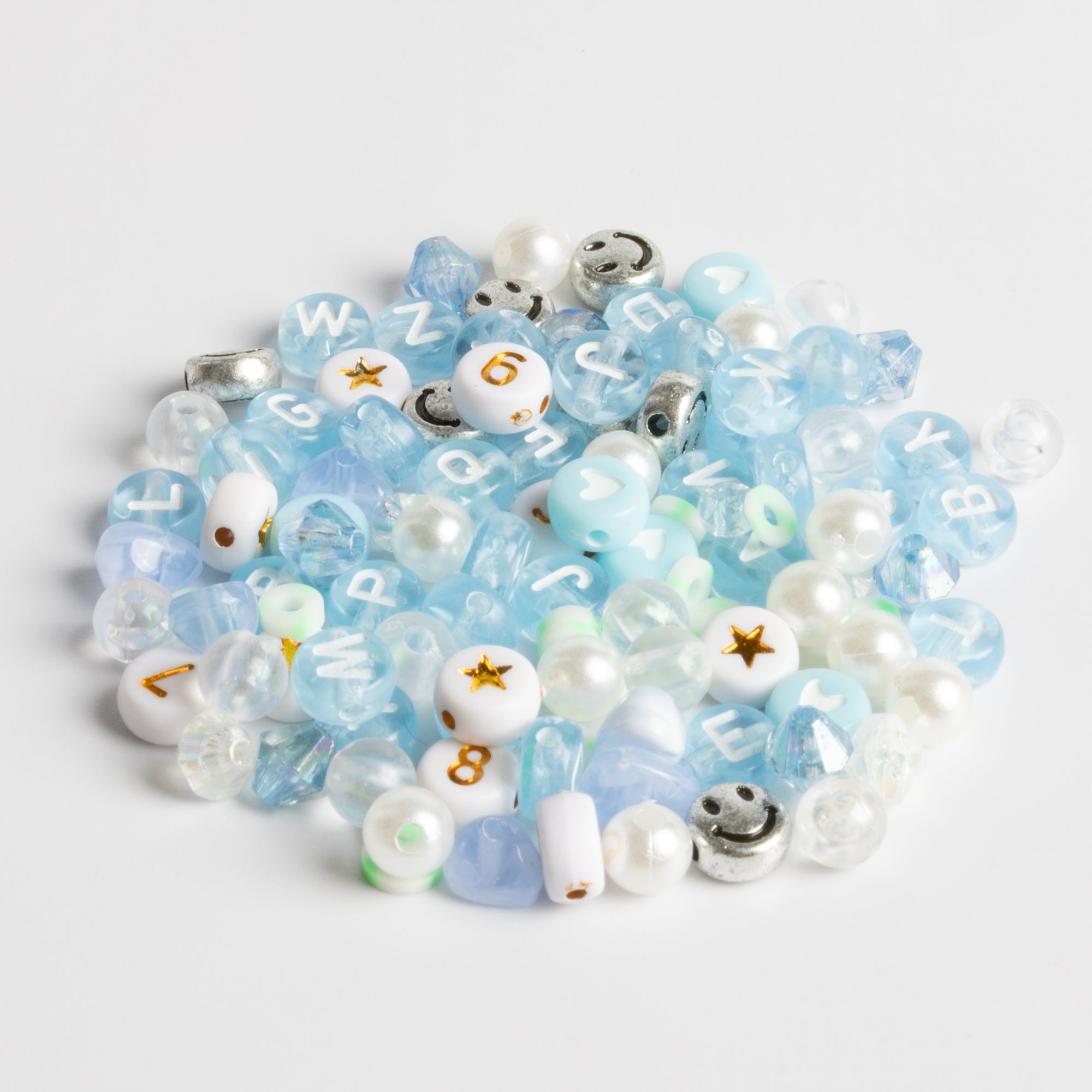 Cloud 9 Bead Kit – Pastel Blue & Gold Letter & Number Beads for DIY Bracelets & Crafts