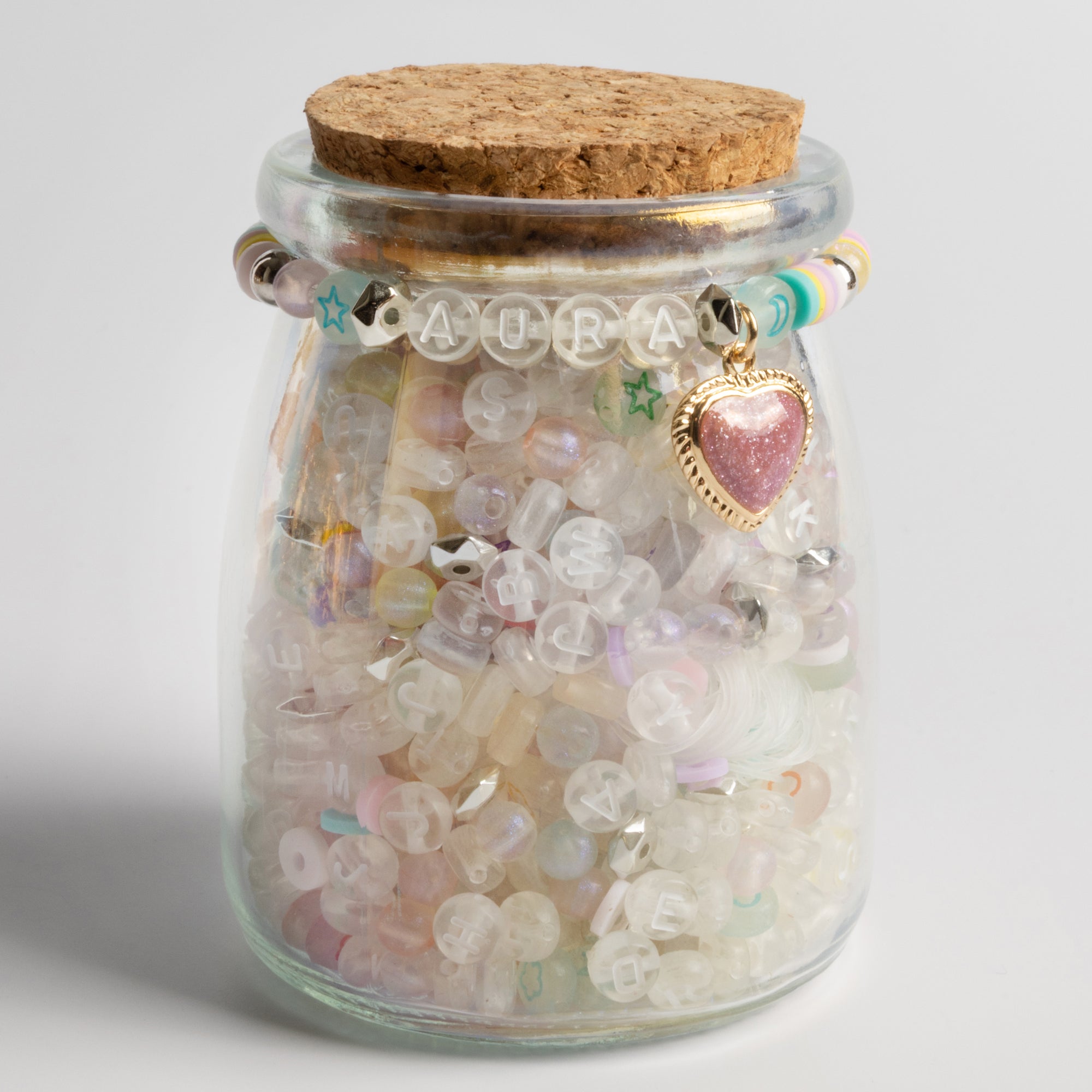 Aura Bead Kit with Clear Letter Beads Pastel Accents and Glitter Heart Charm