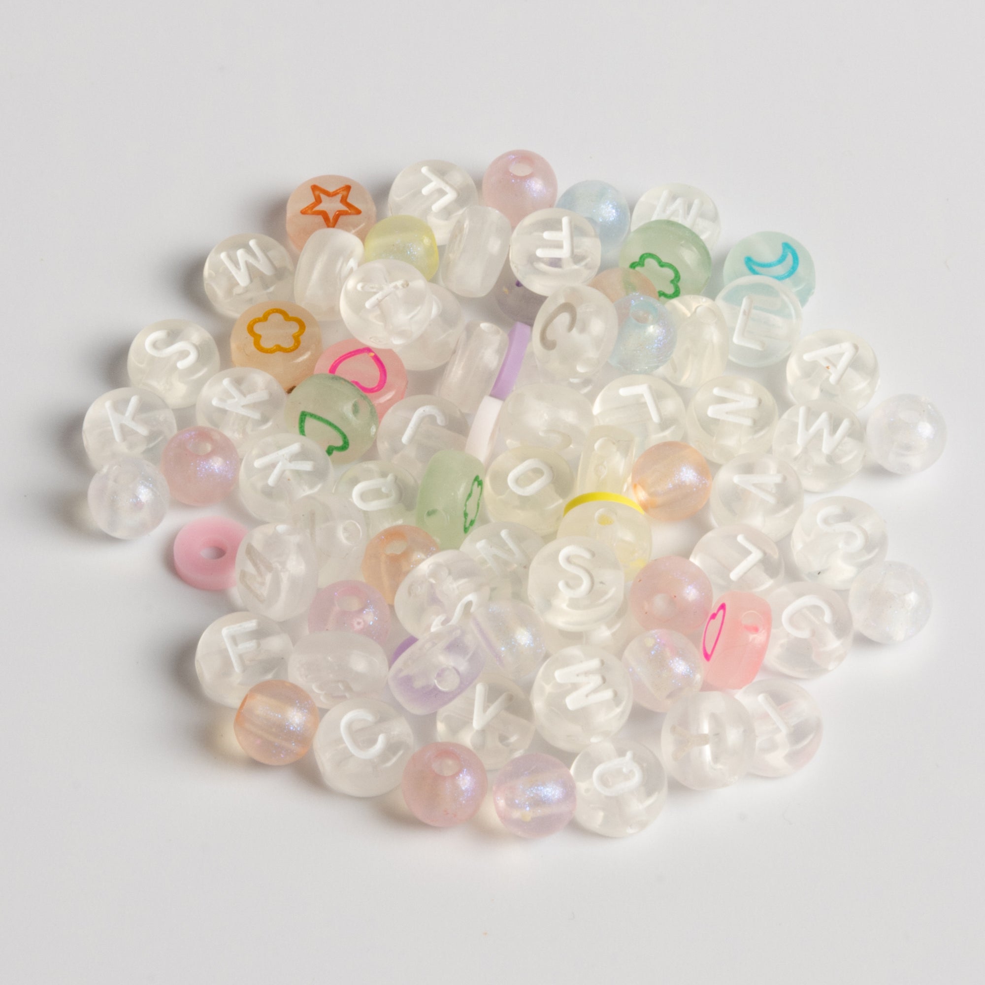 Aura Bead Kit with Clear Letter Beads Pastel Accents and Glitter Heart Charm
