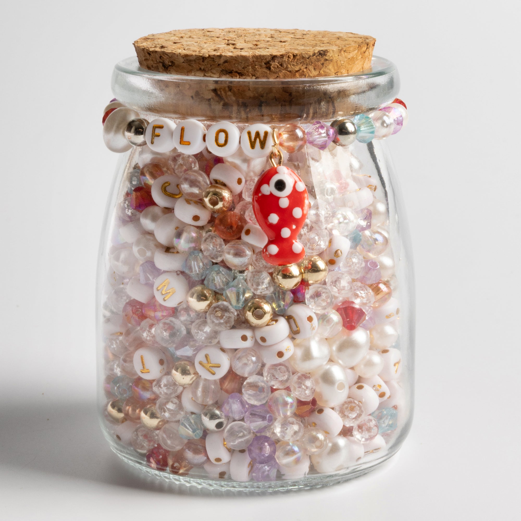 Flow Bead Kit with Red Fish Charm, Pearls & Iridescent Crystals