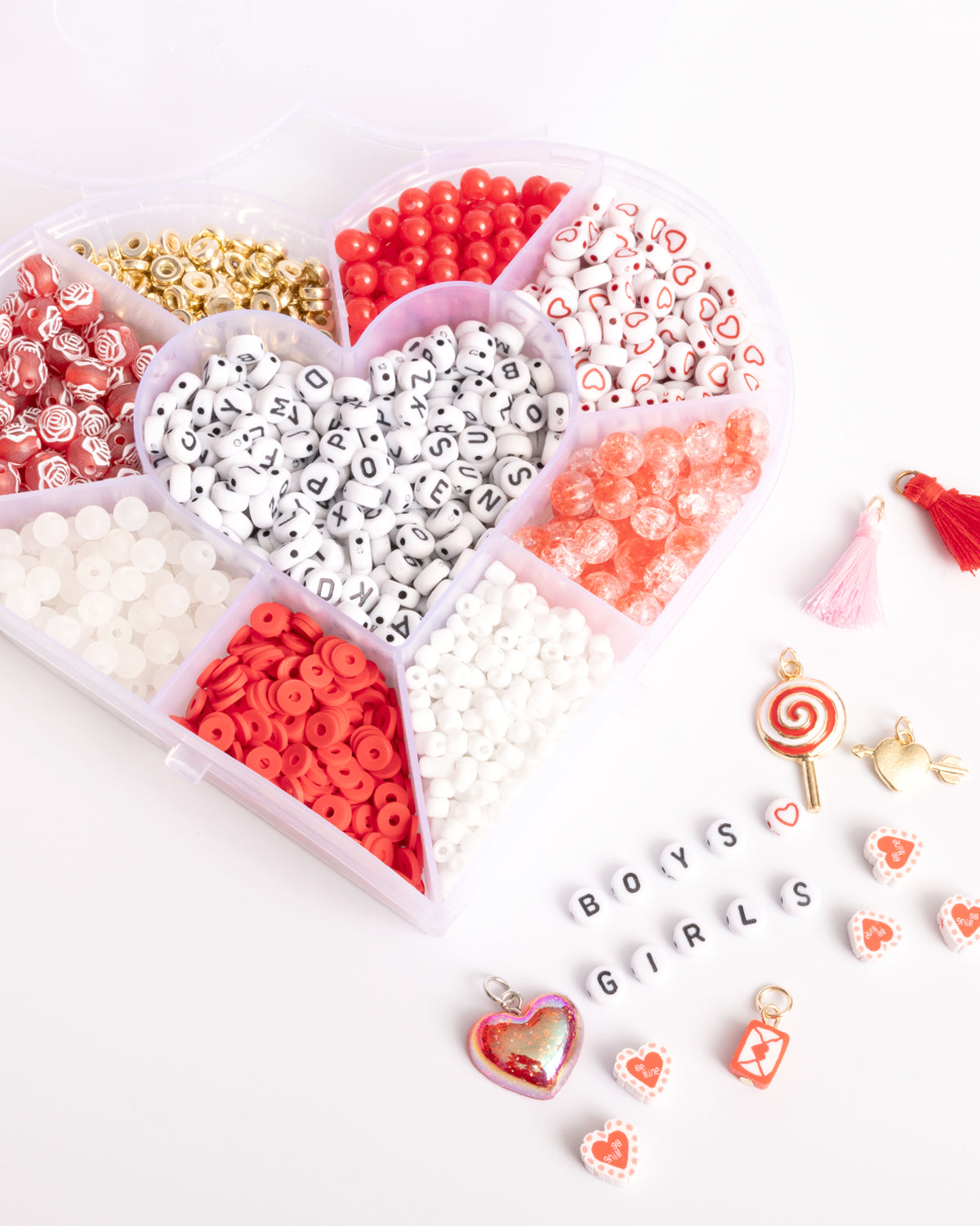 Love Letters Heart Shaped Box Red and White DIY Letter Bead Kit