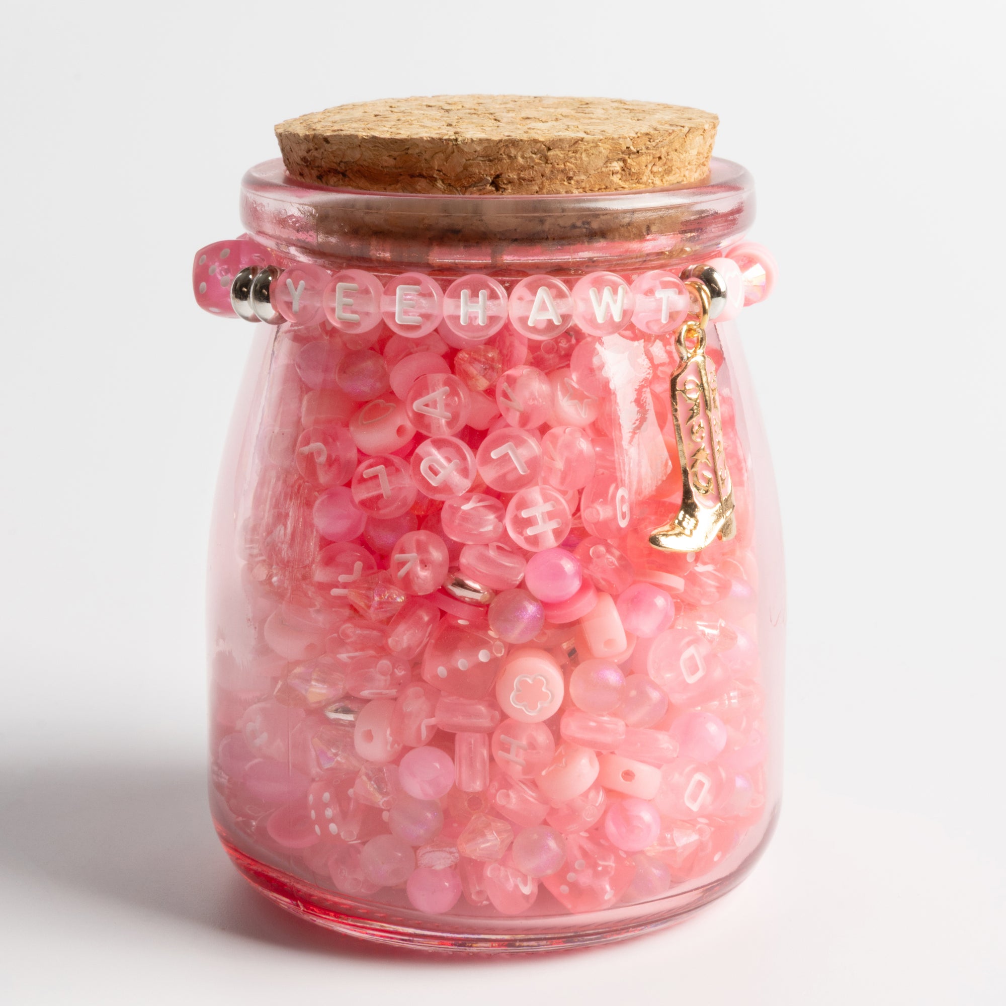 Yeehawt Pink Western DIY Bead Jar Kit with Dice and Enamel Cowgirl Boot Charm