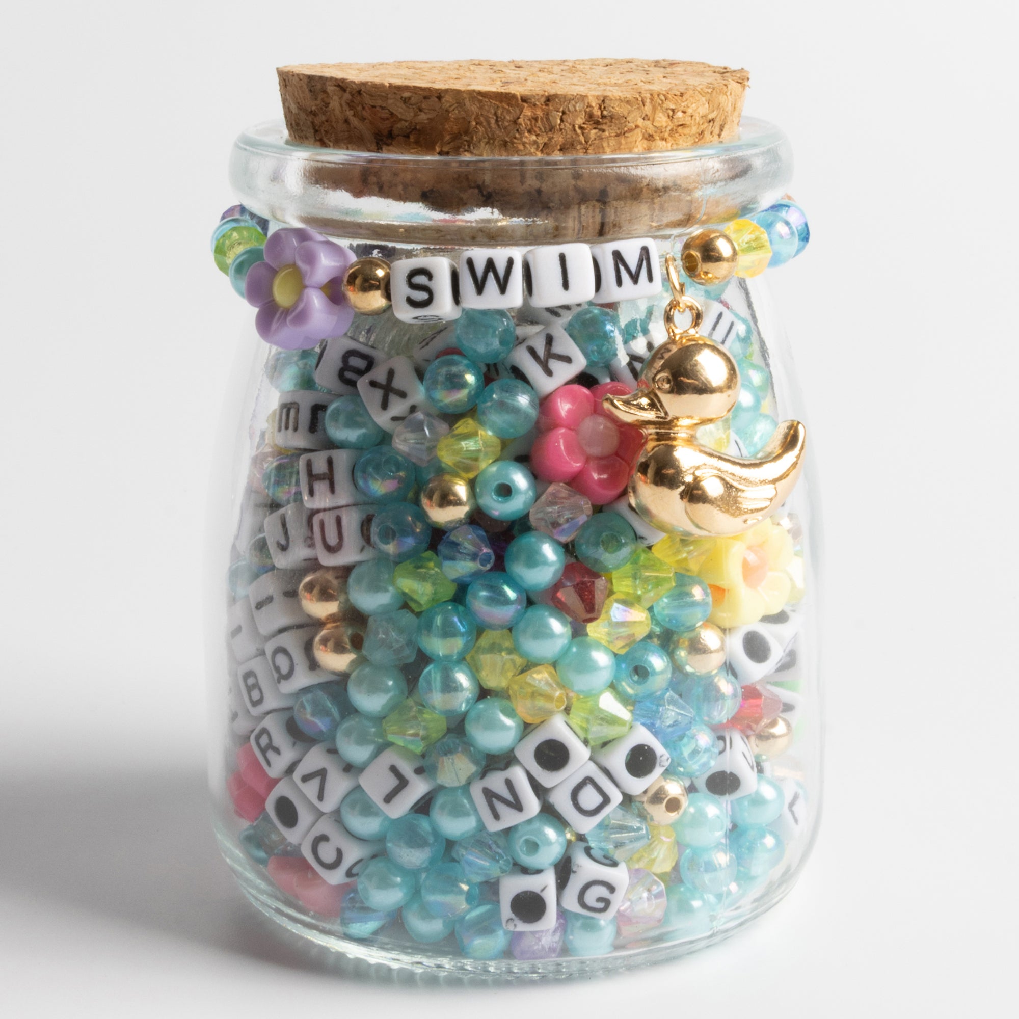 Swim Bead Kit with Gold Tone Duck Charm, Aqua Beads & Pastel Blooms DIY Jewelry