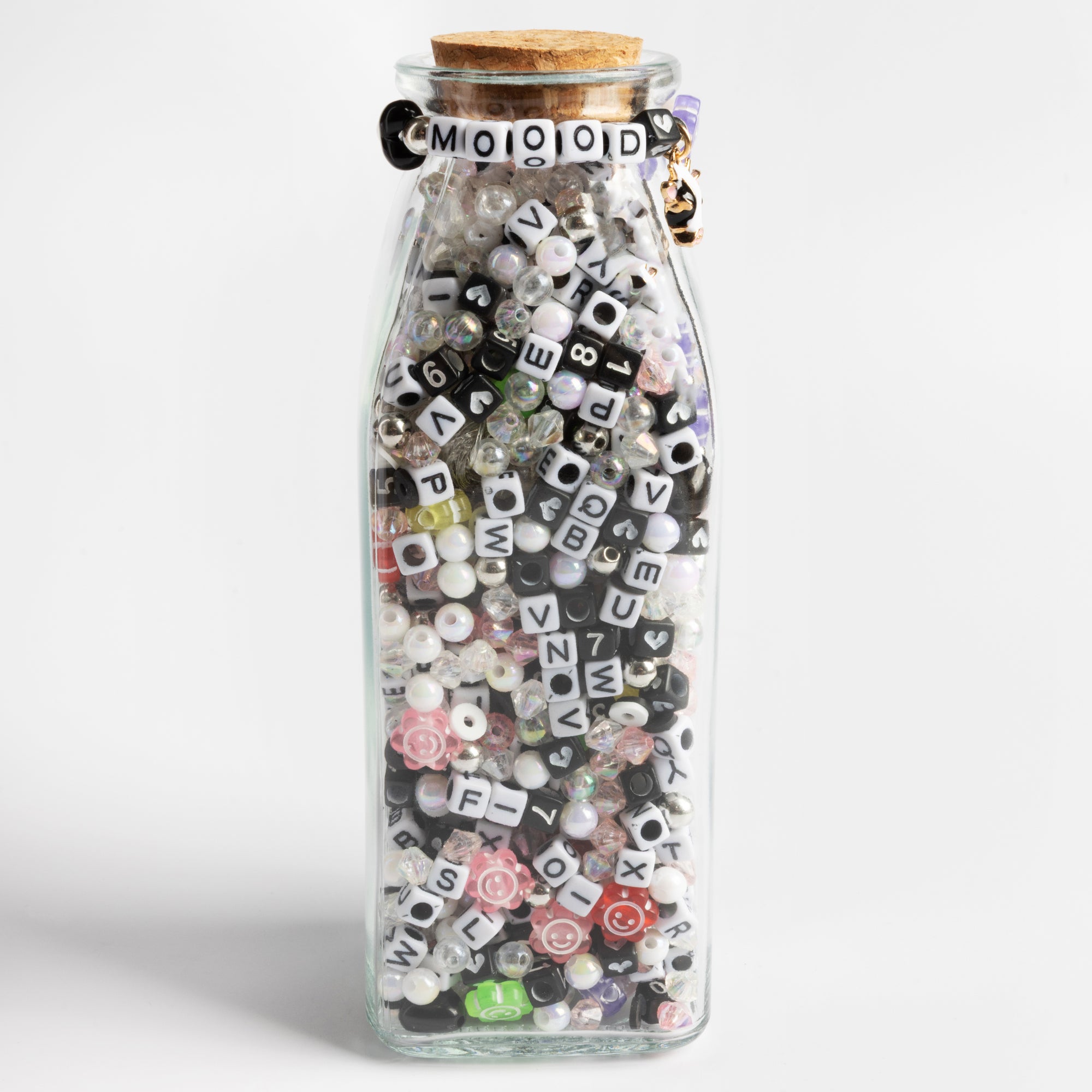 Moood Black & White Block Letters & Numbers Bead Jewelry Kit with Enamel Cow Charm