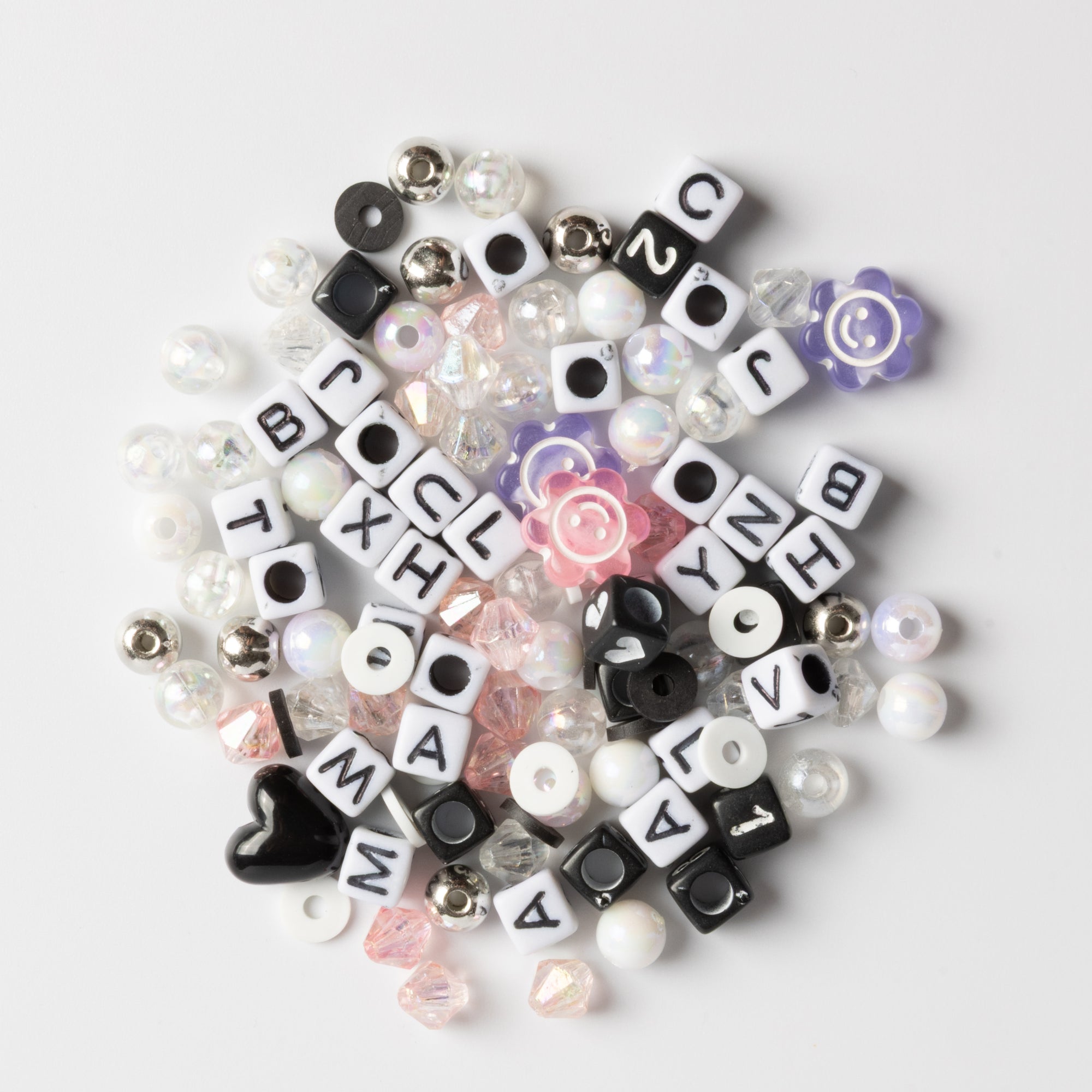 Moood Black & White Block Letters & Numbers Bead Jewelry Kit with Enamel Cow Charm