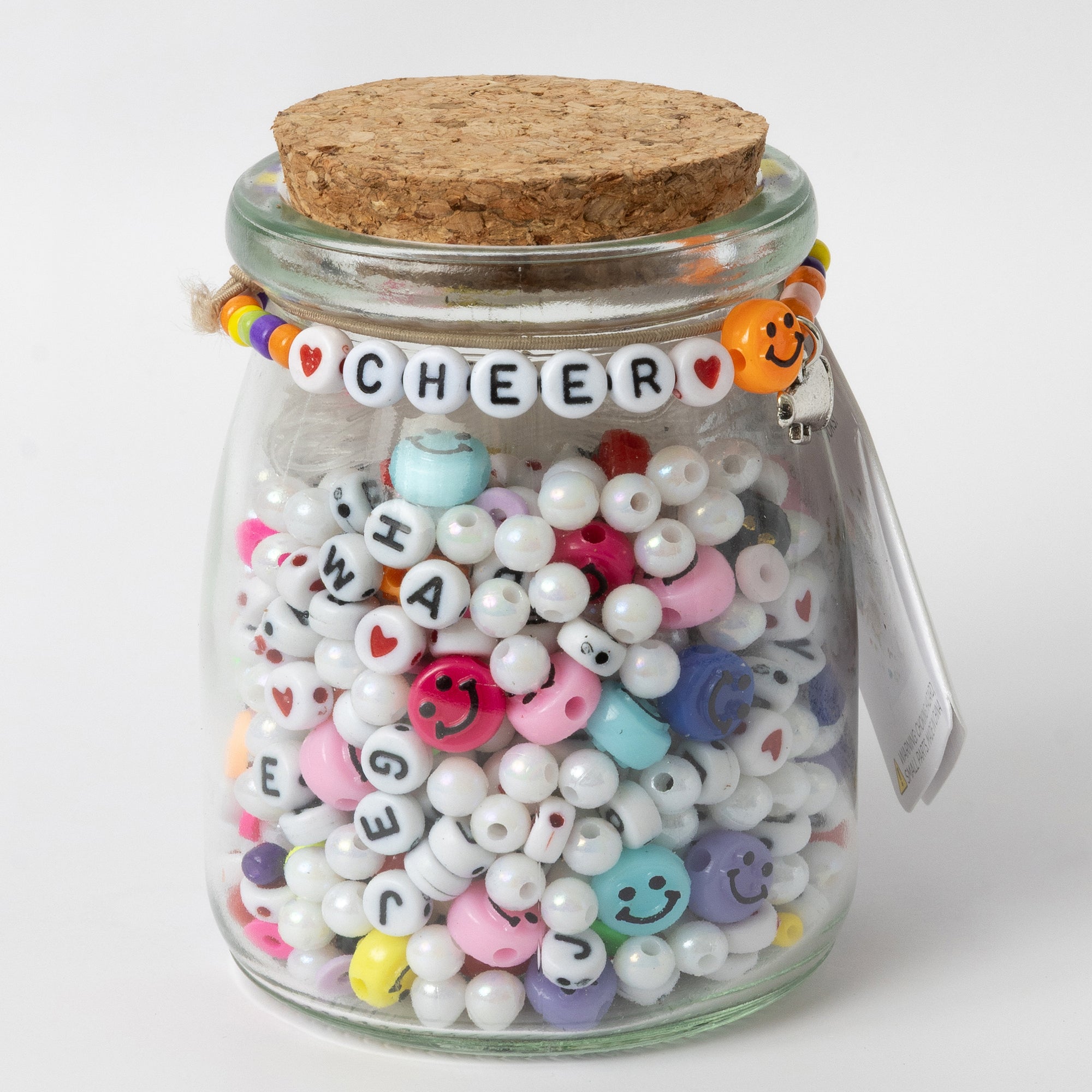 Cheer Bright Happy Face Letter Bead DIY Jewelry Jar with Megaphone Charm