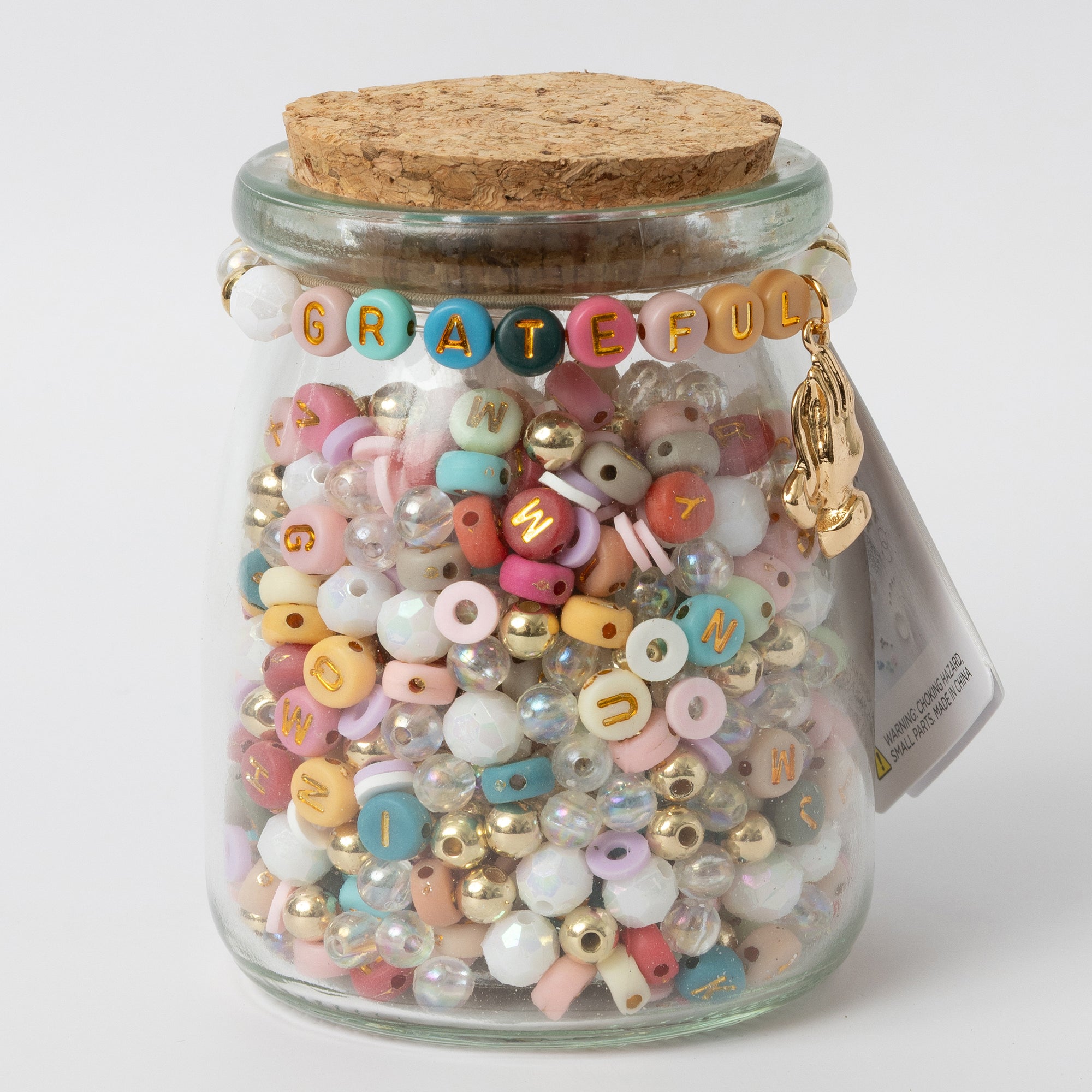 Grateful Multicolor and Gold Letter and Praying Hands Charm DIY Bead Kit