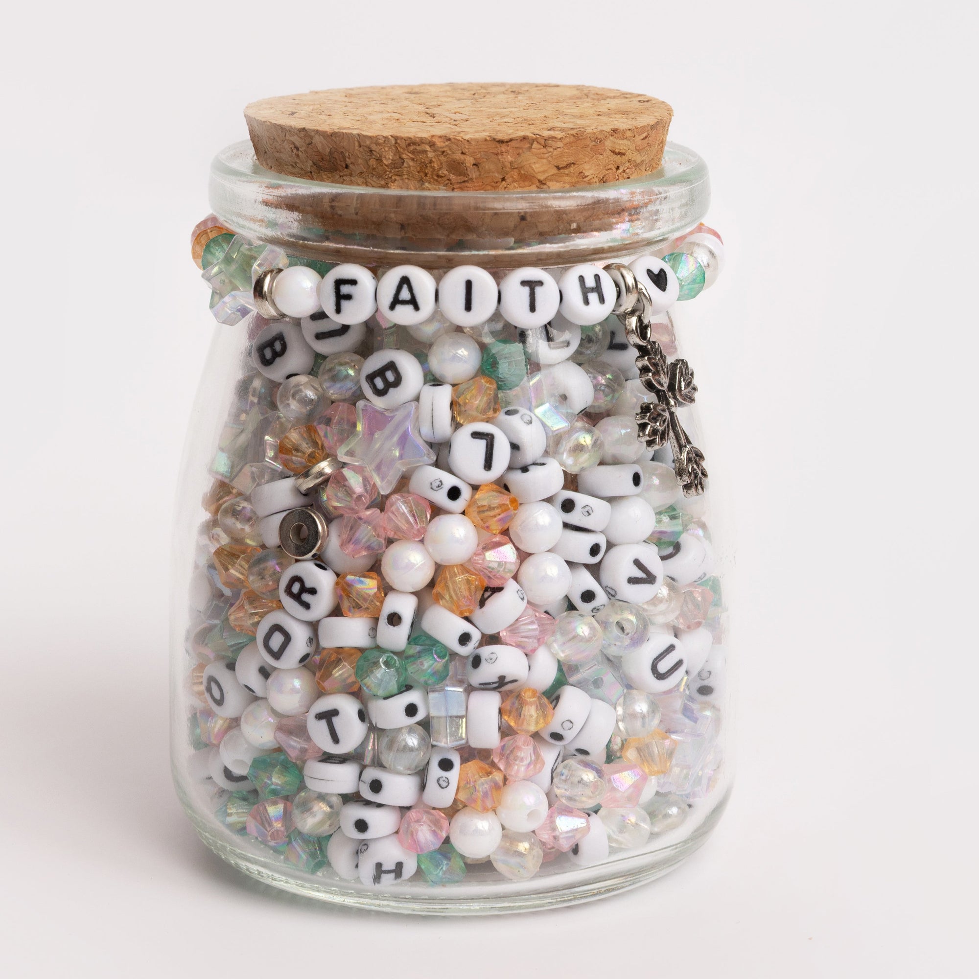 Faith Letter Bead DIY Custom Word Bracelet Jar With Cross Charm
