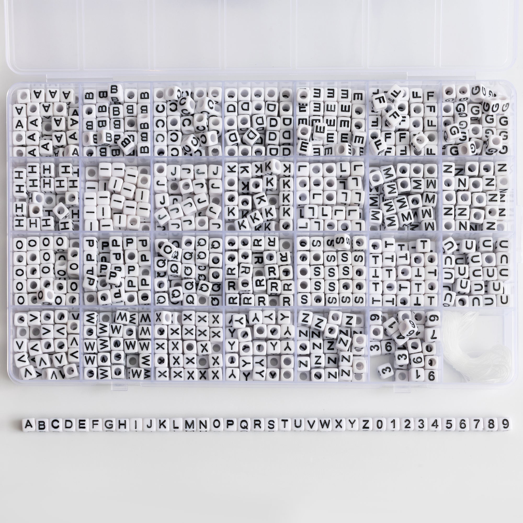 Black and White Alphabet Bead Box with Stretch Cord