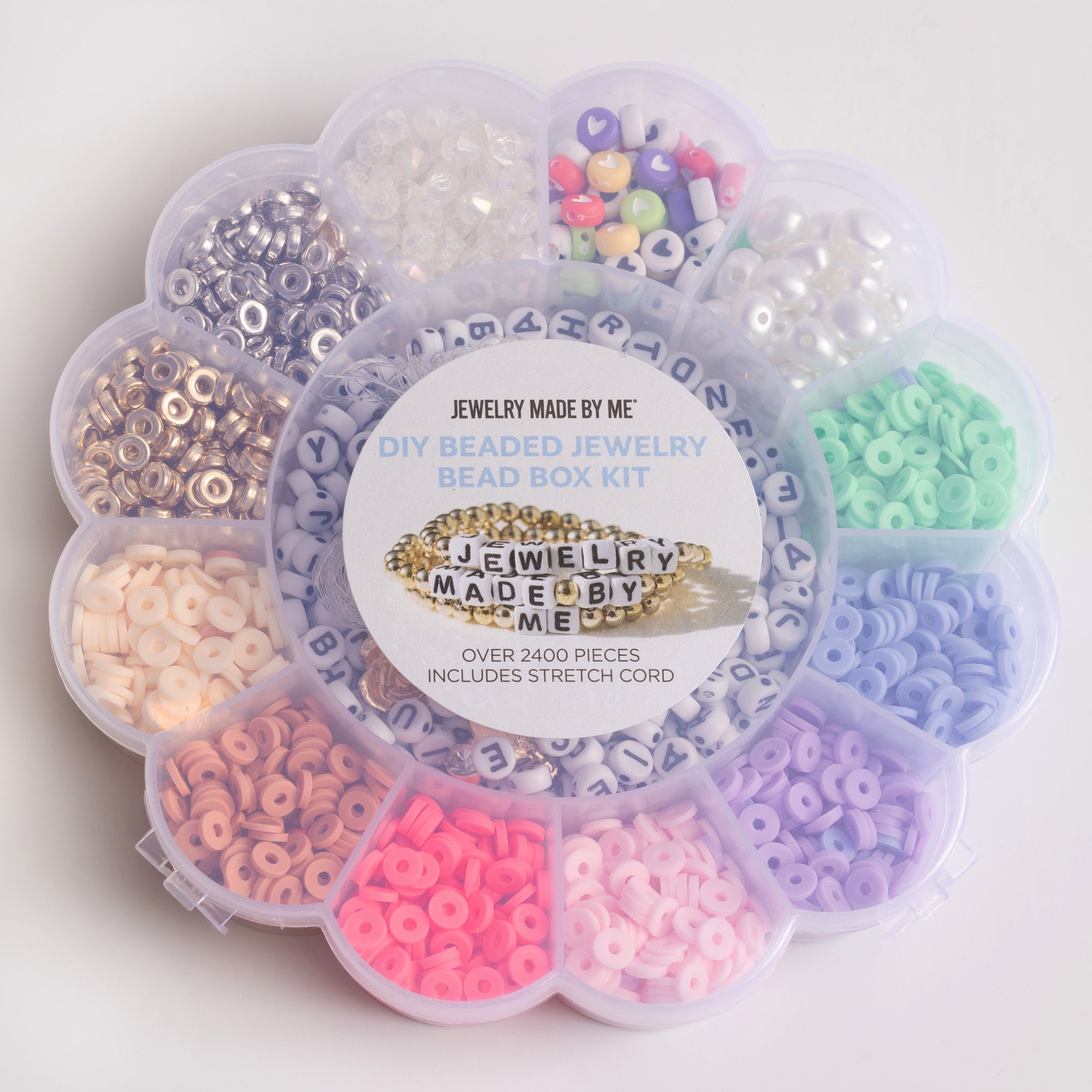 Pastel Heishi Bead Box with Pearls, Letters, Charms, and Stretch Cord Over 2400 Pieces