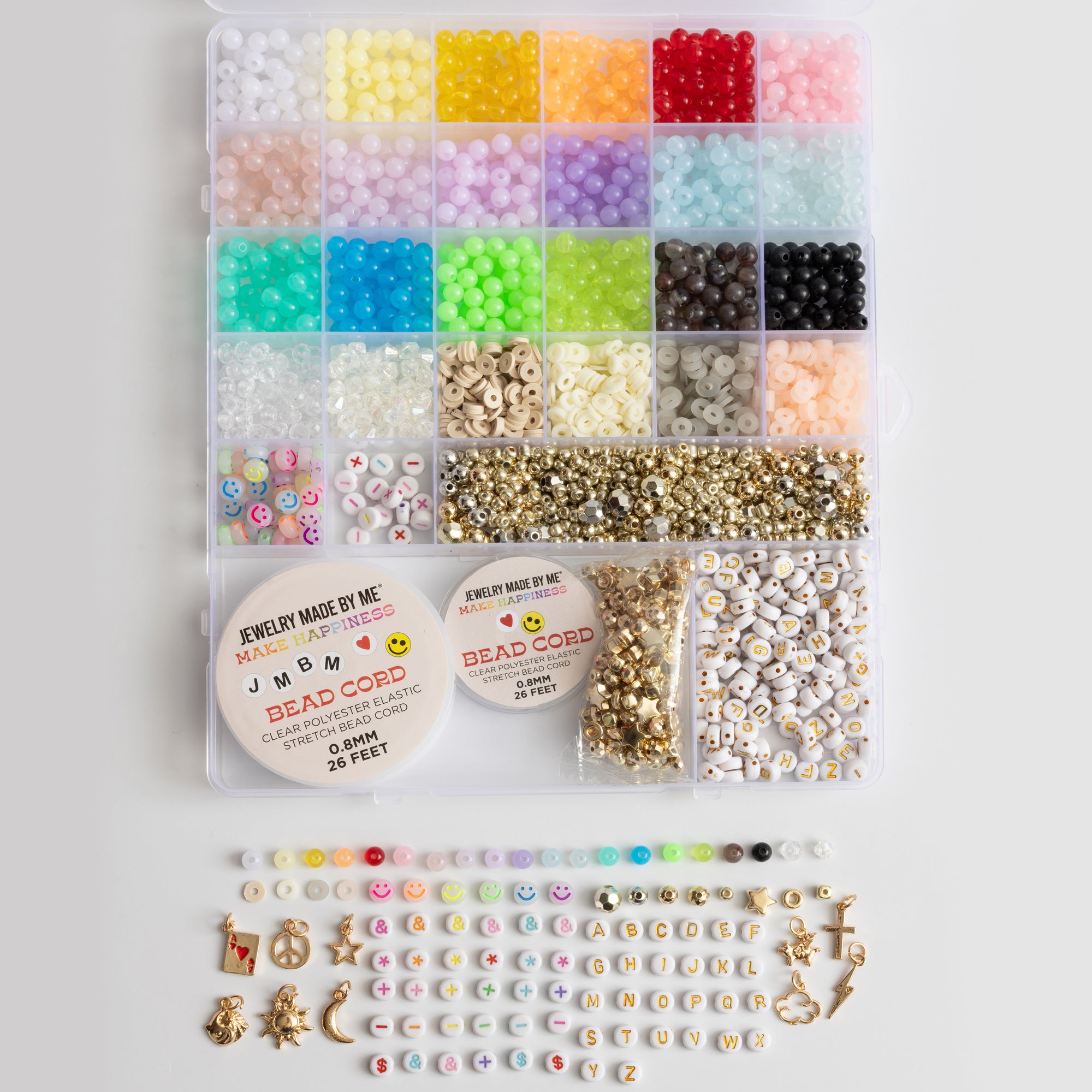Over 3000-Piece Rainbow Bead Kit with Letters, Charms, and Stretch Cord