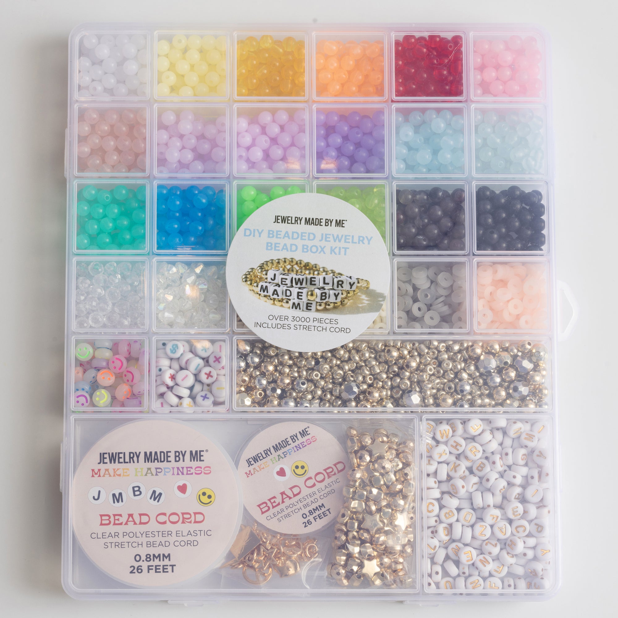 Over 3000-Piece Rainbow Bead Kit with Letters, Charms, and Stretch Cord