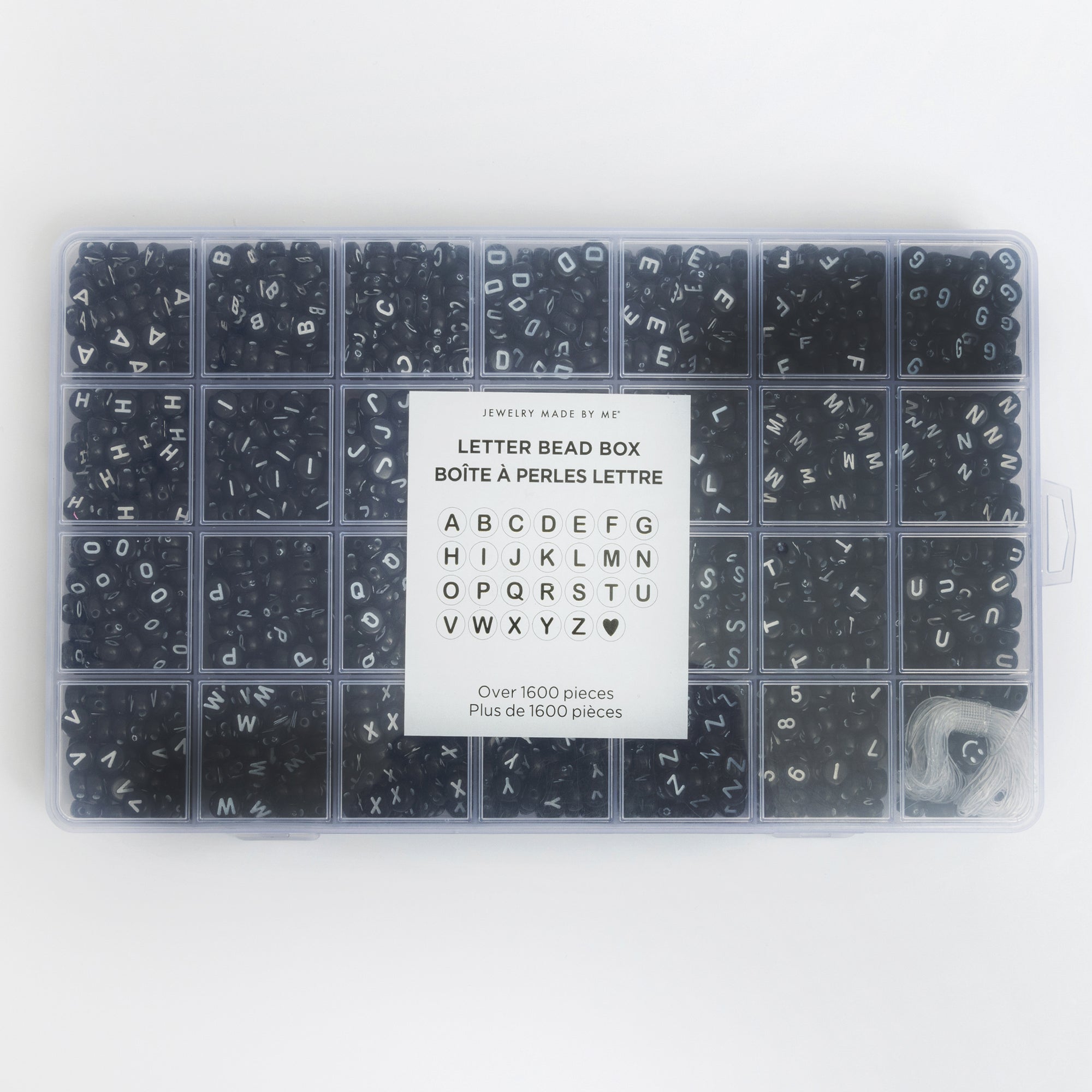 Black with White 26 Letter Bead Kit Box