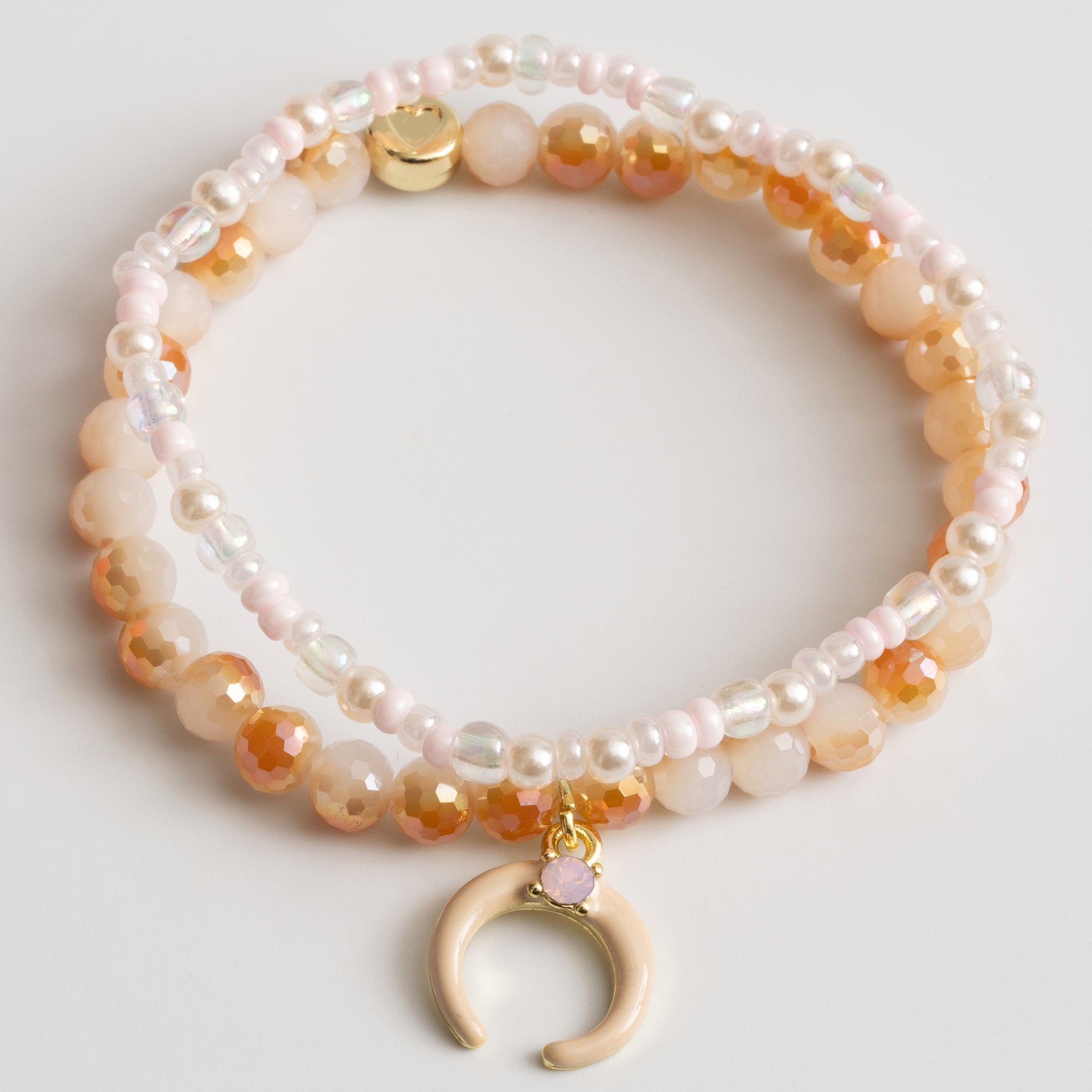 Blush Pink Beaded Bracelet Set with Naja Crescent Moon Charm