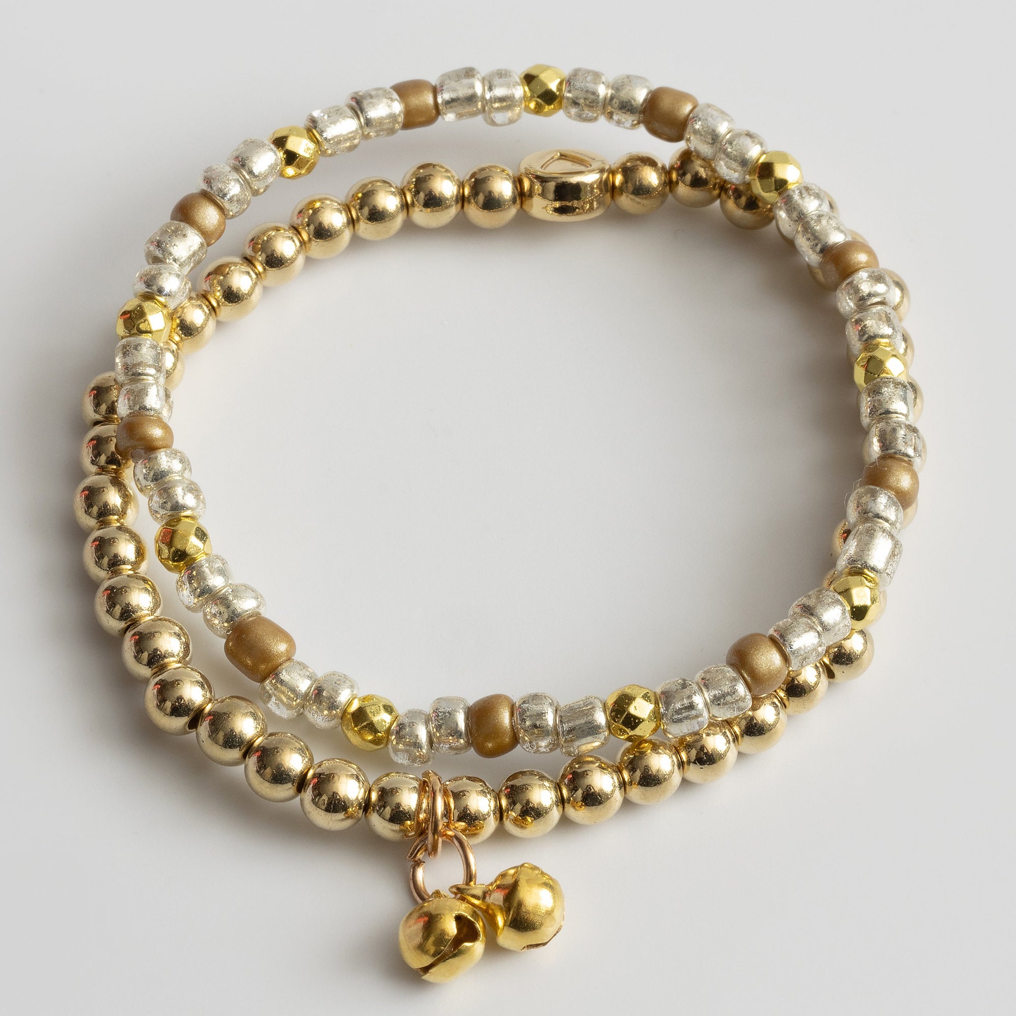 Golden Bells Beaded Bracelet Set of Two