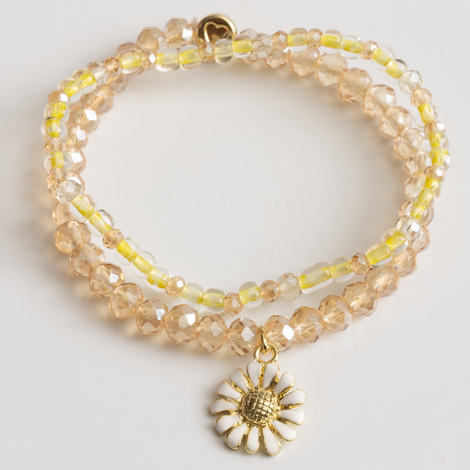 Crystal Beaded Bracelet Set with Enamel Daisy Charm