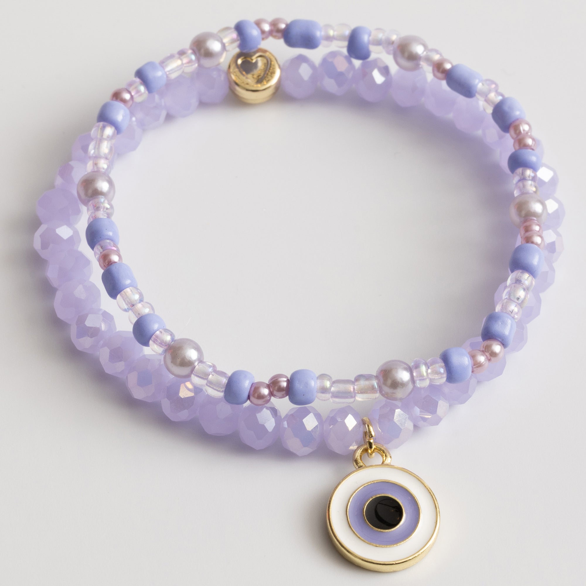 Lavender Beaded Bracelet Set with Evil Eye Charm