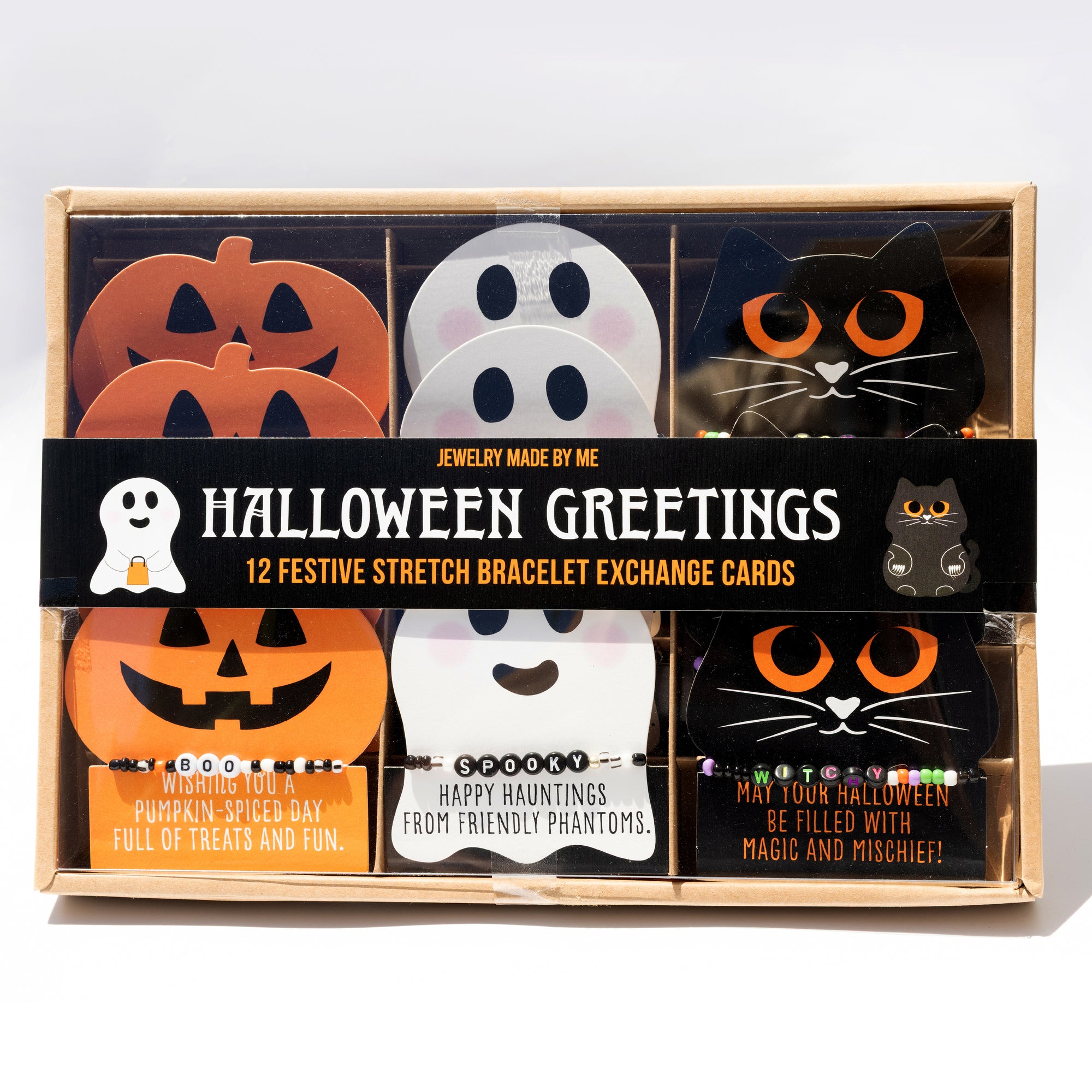 Halloween Beaded Bracelet Diecut Gift Exchange Cards Set of 12