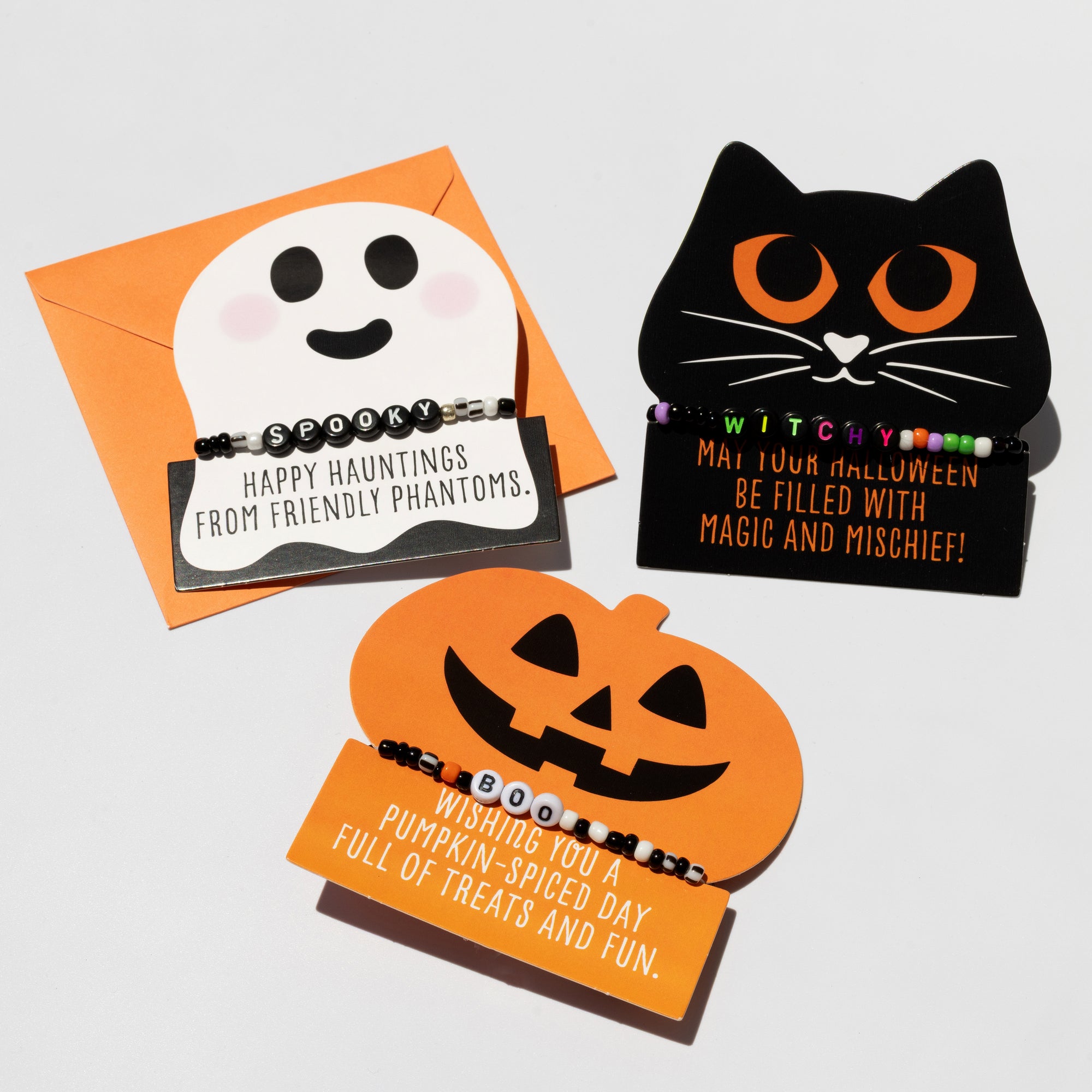 Halloween Beaded Bracelet Diecut Gift Exchange Cards Set of 12