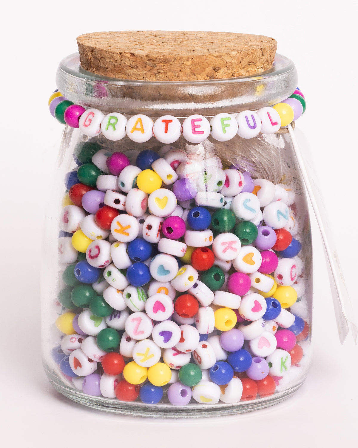 Grateful Multicolor Round Letter & Hearts DIY Bead Jar