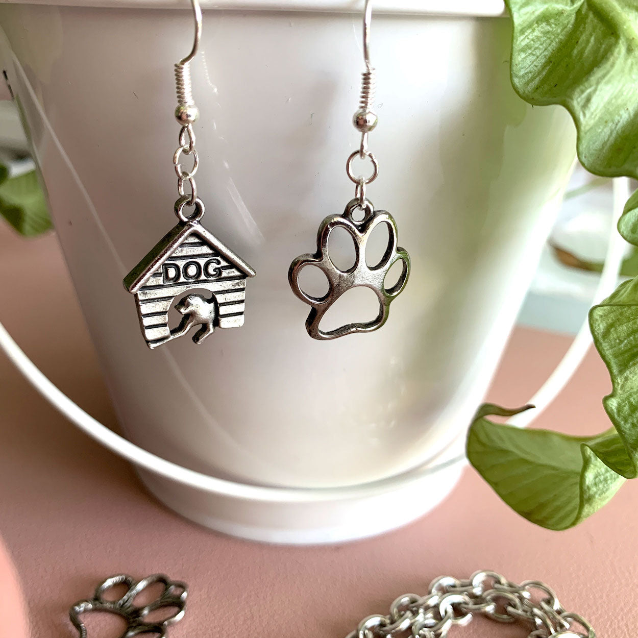 Silver Dog Paws and Houses 8pc Charm Set