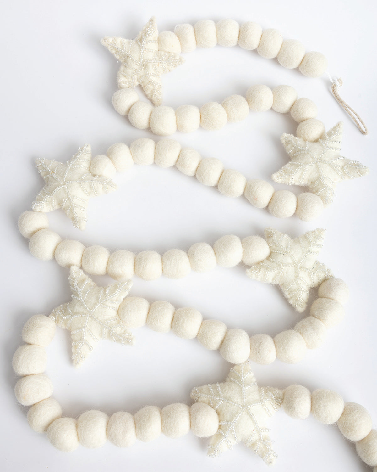 Beaded Star White Felt Garland