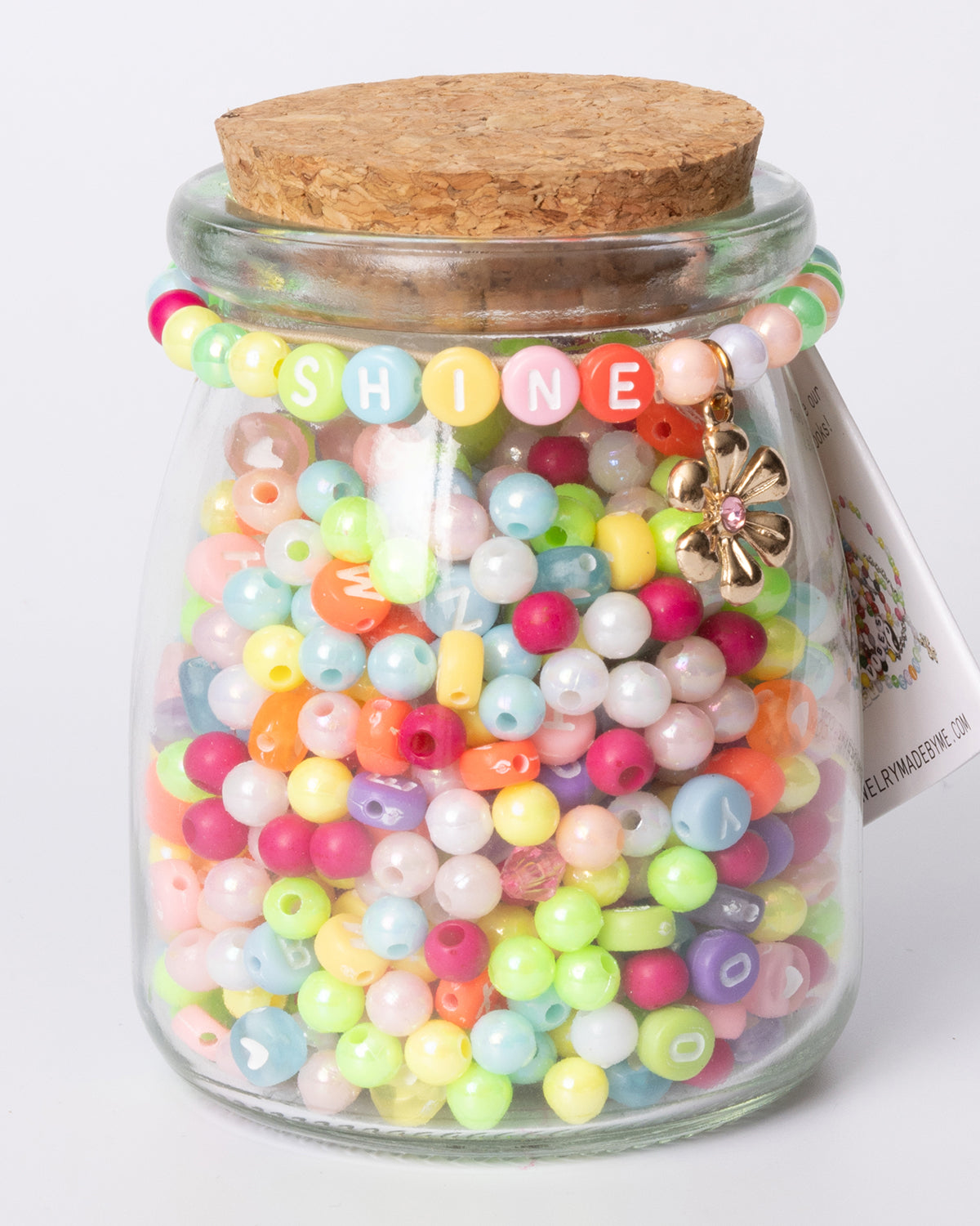 Shine Multicolor Letter Beads and Flower Charm DIY Beaded Bracelet Jar
