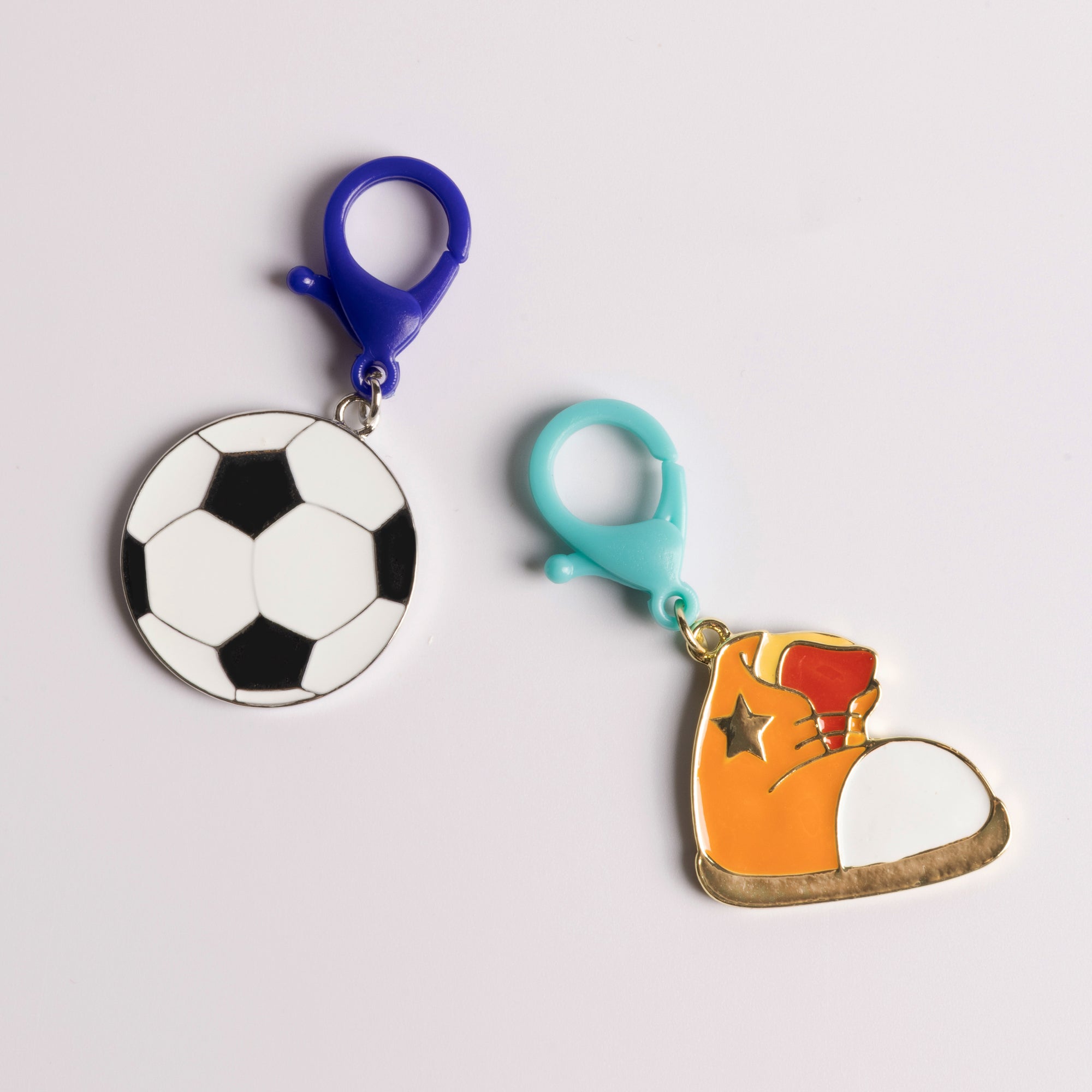 Enamel Soccer Ball and High-Top Sneaker Backpack Charm Set of 2