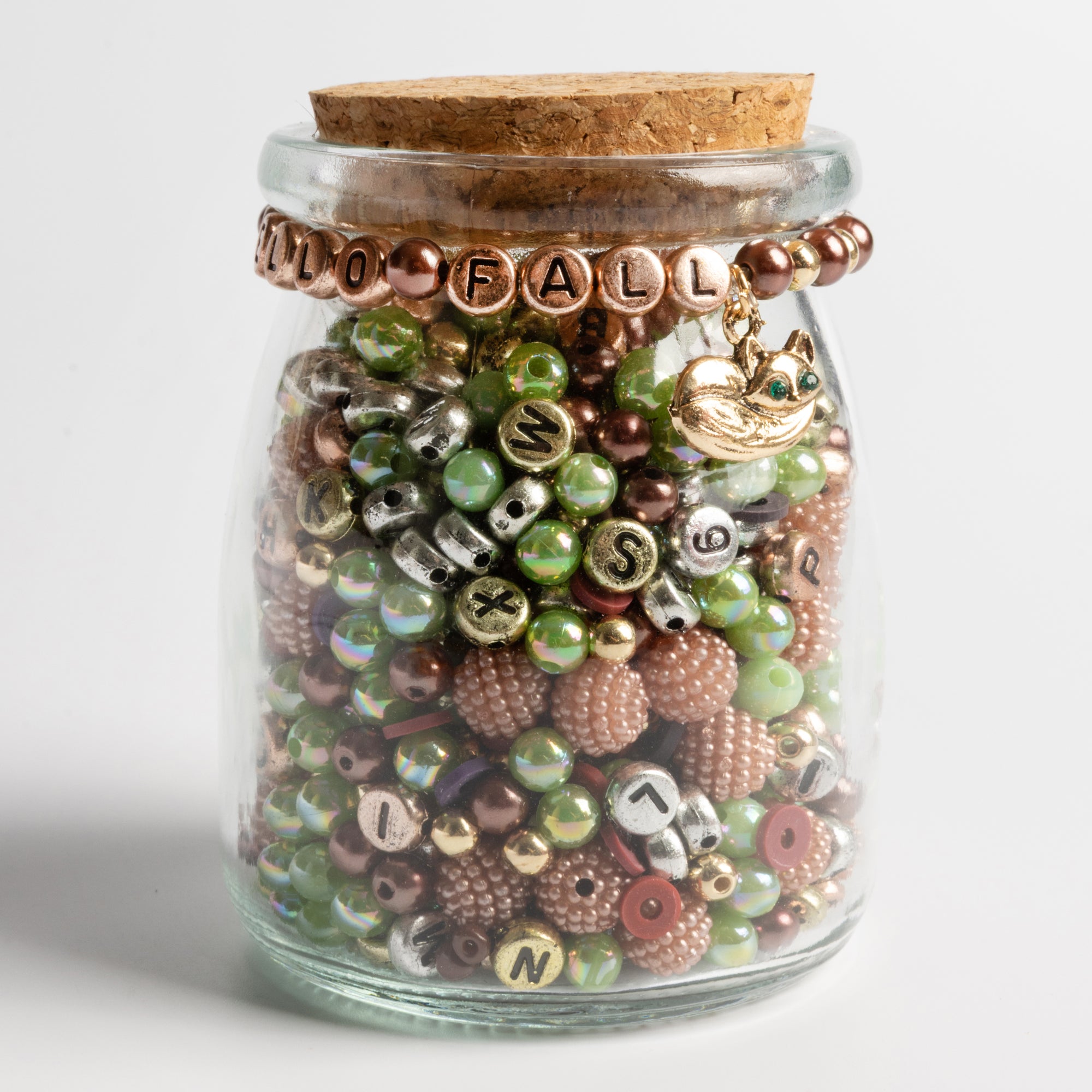 HELLO FALL Mixed Metal Letter & Pearl Beads with Gold Fox Charm DIY Jewelry Jar