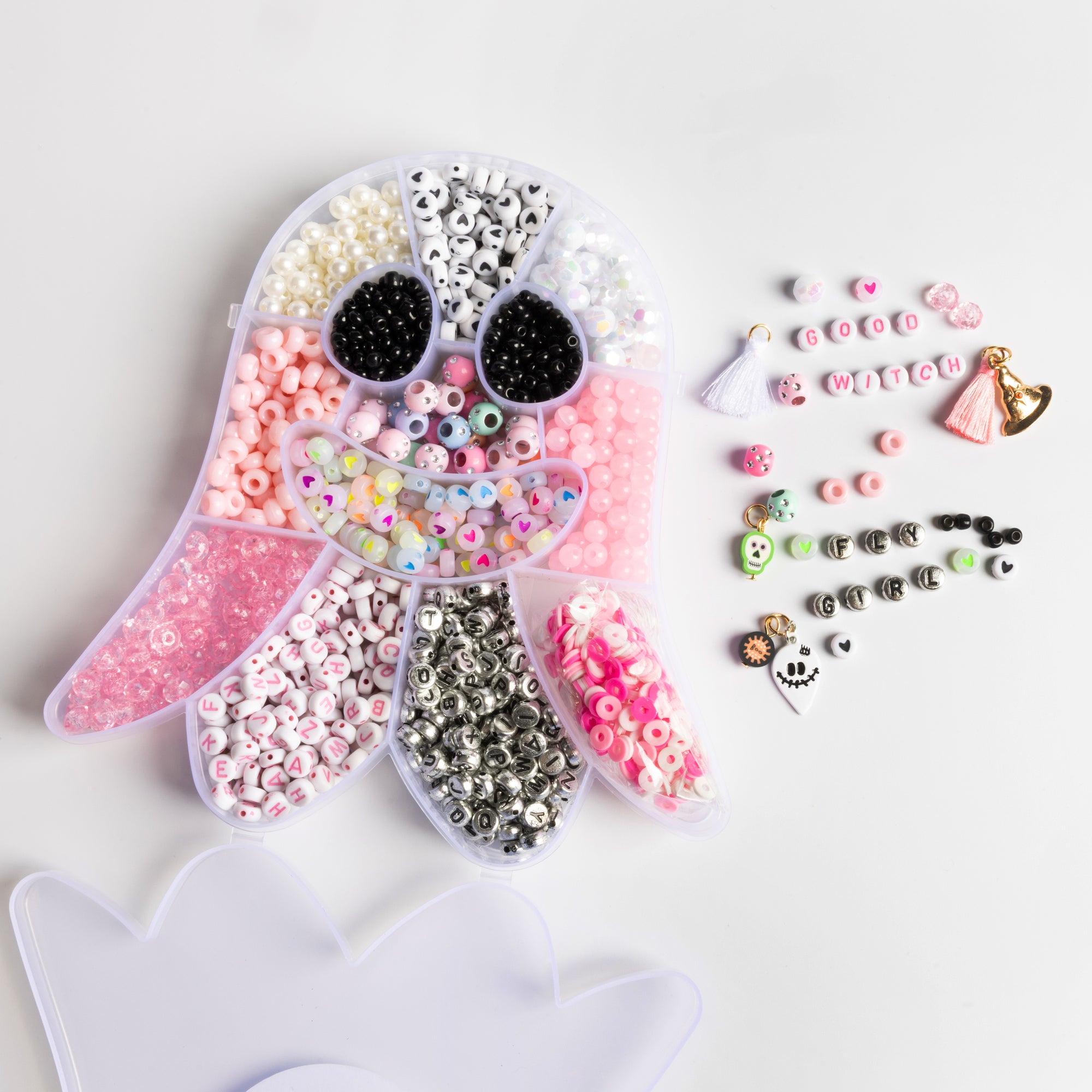 Pastel Pink Glow in the Dark Halloween Ghost Compartment Box DIY Letter Bead Box