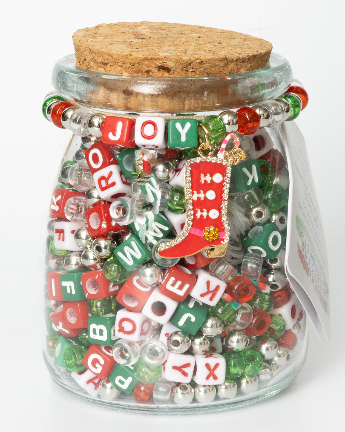Christmas Cowgirl Boot Red and Green Square Letter Bead DIY Jar
