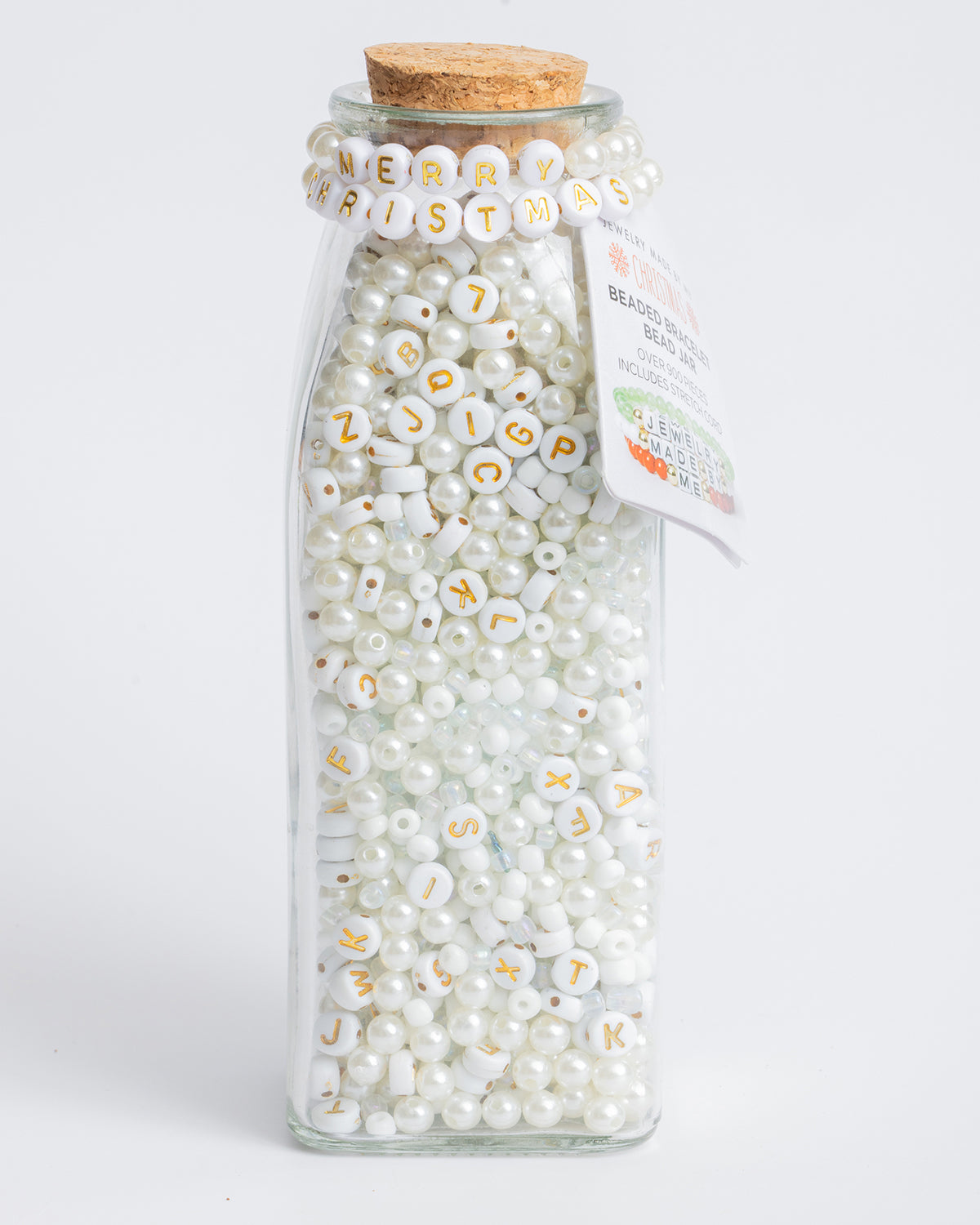 White Christmas Milk Bottle Bead Jar