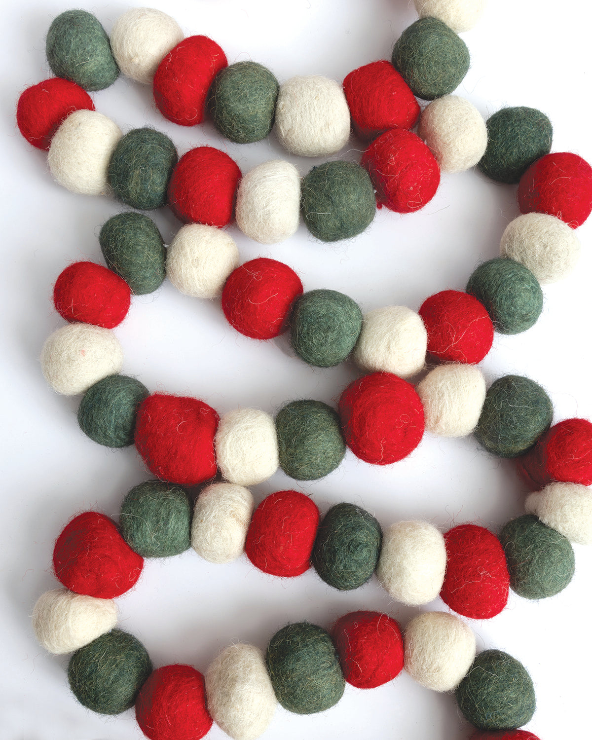 Red Green and White Felt Ball Garland