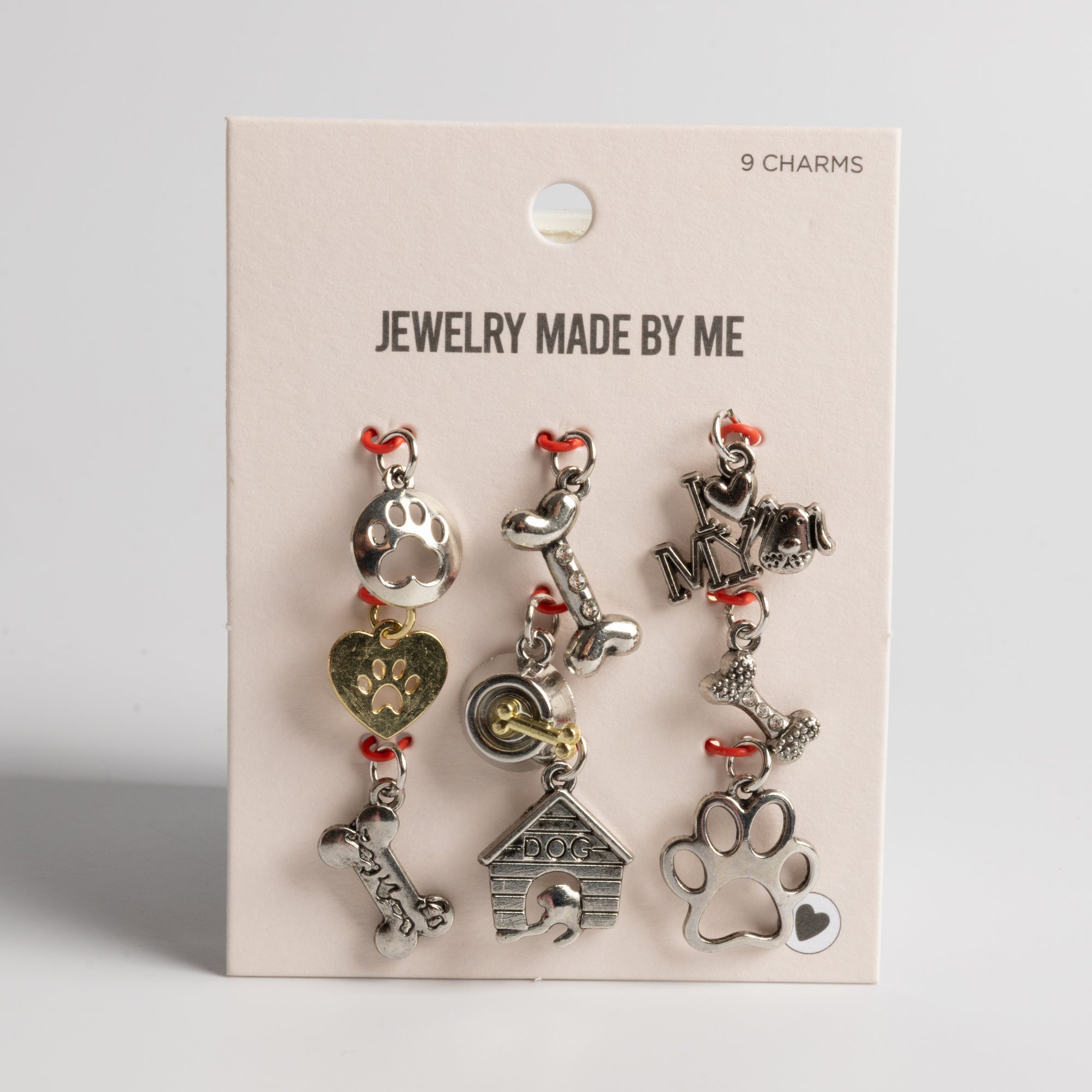 Silver and Gold Mixed Metals Dog-themed 9pc Charm Set