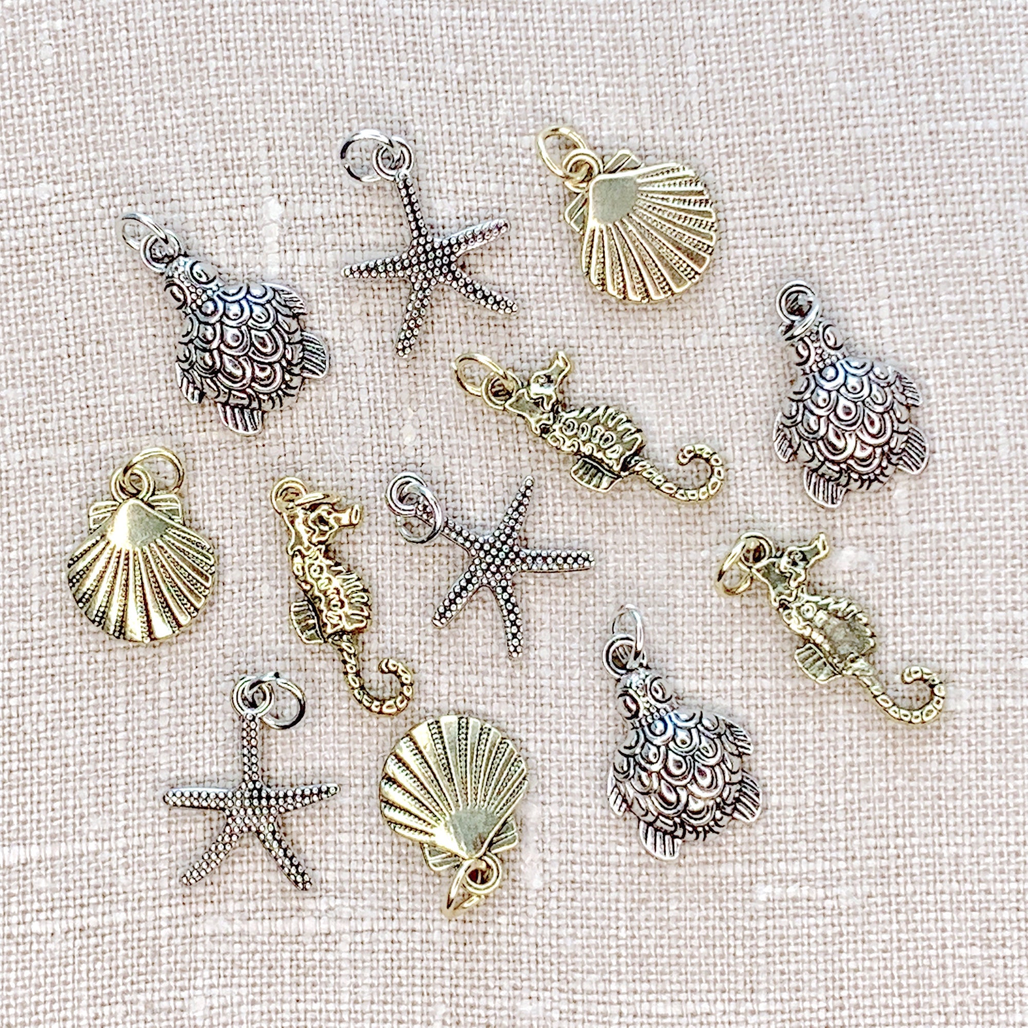 Gold and Silver Mixed Metal Sea Life 12pc Charm Set