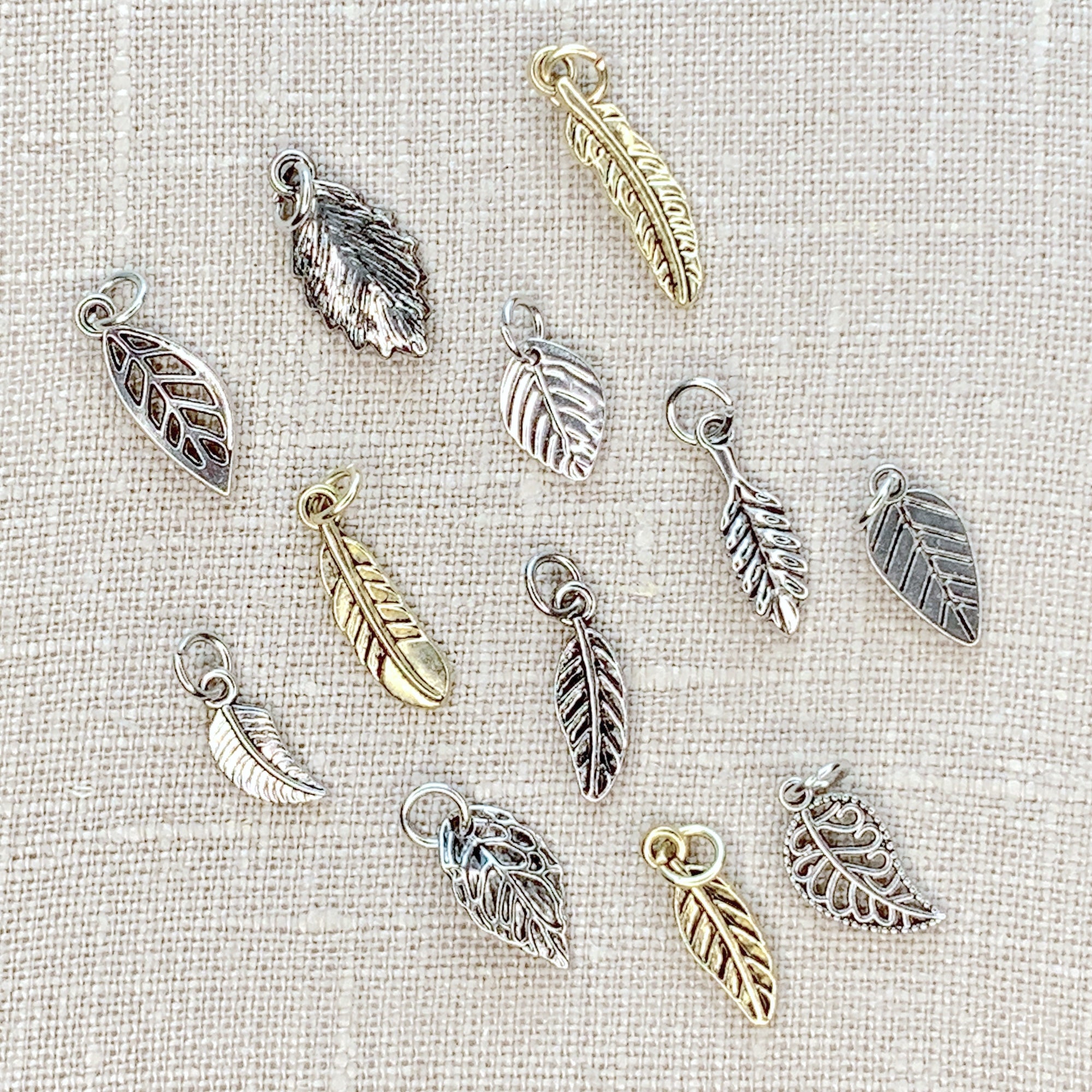 Silver and Gold Miniature Leaves 12pc Charm Set