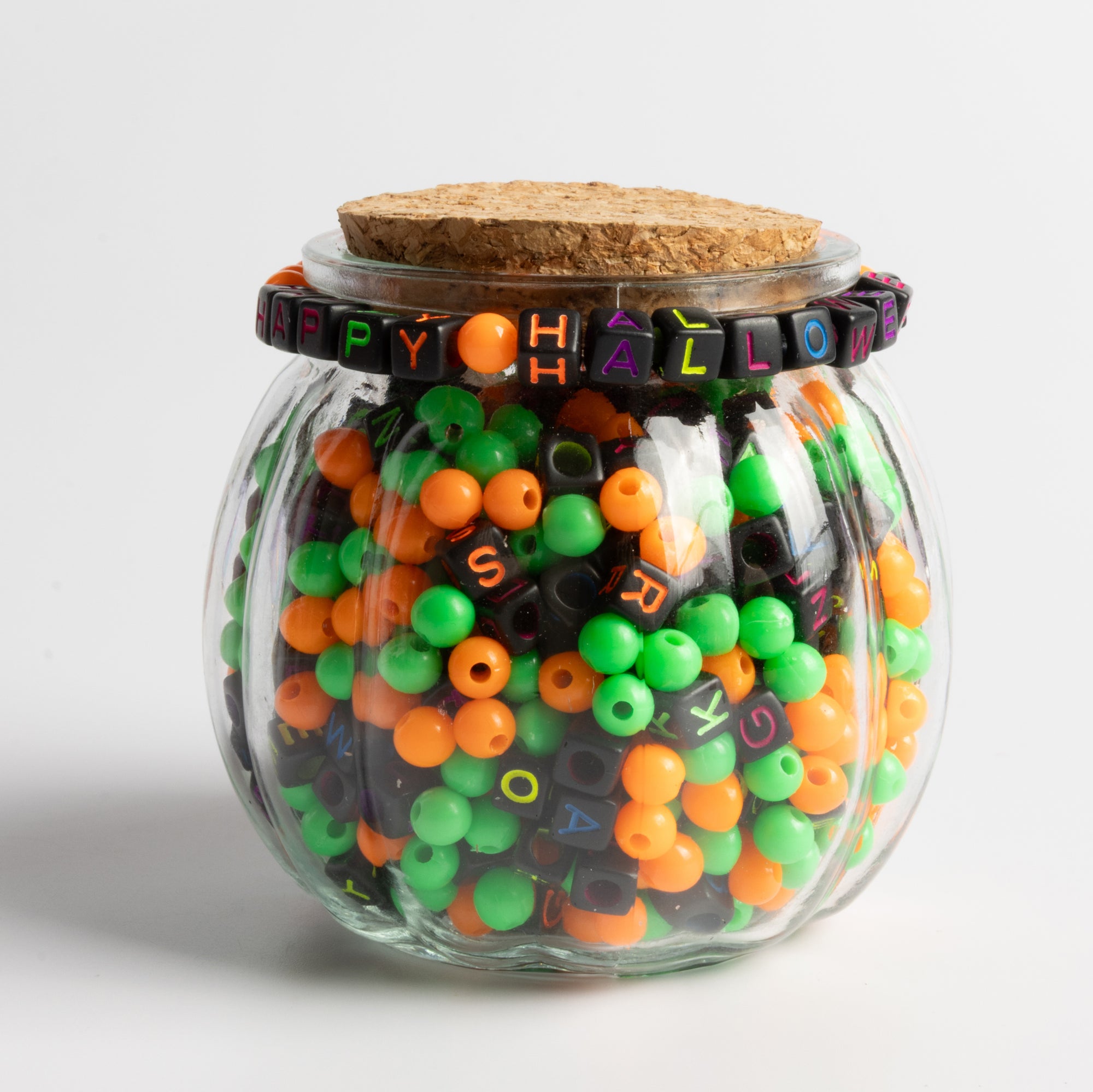 Happy Halloween Black Block Letter Pumpkin DIY Bead Jar
